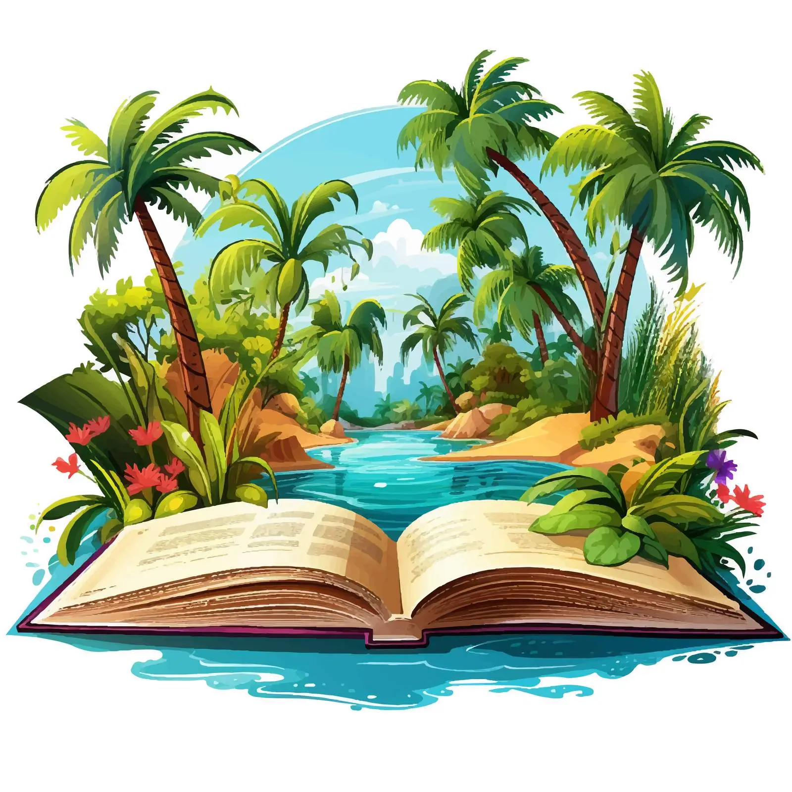 Tropical Island Inside an Open Book Vector — free download from Dotvec
