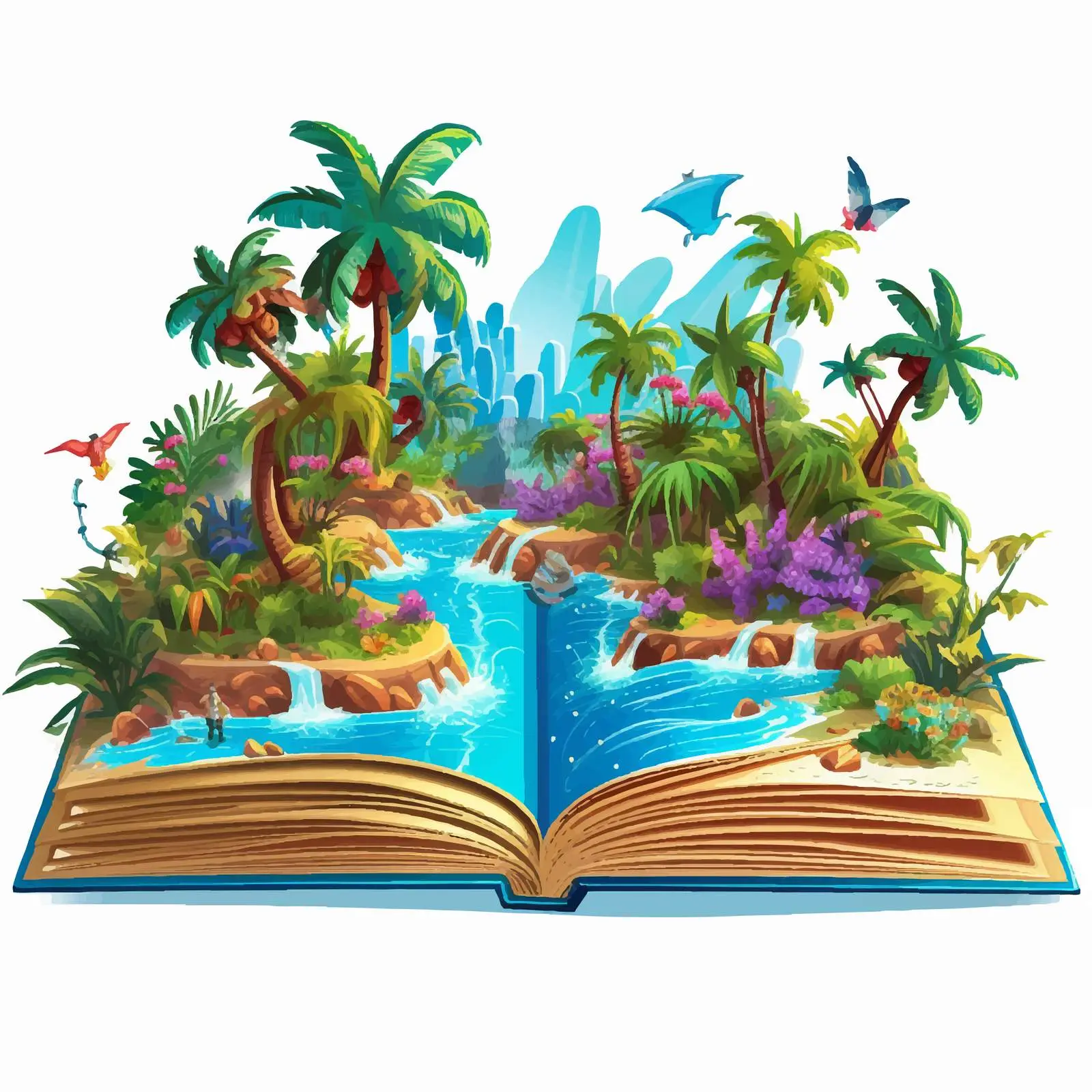 Tropical Island Scene on Open Book Vector — free download from Dotvec