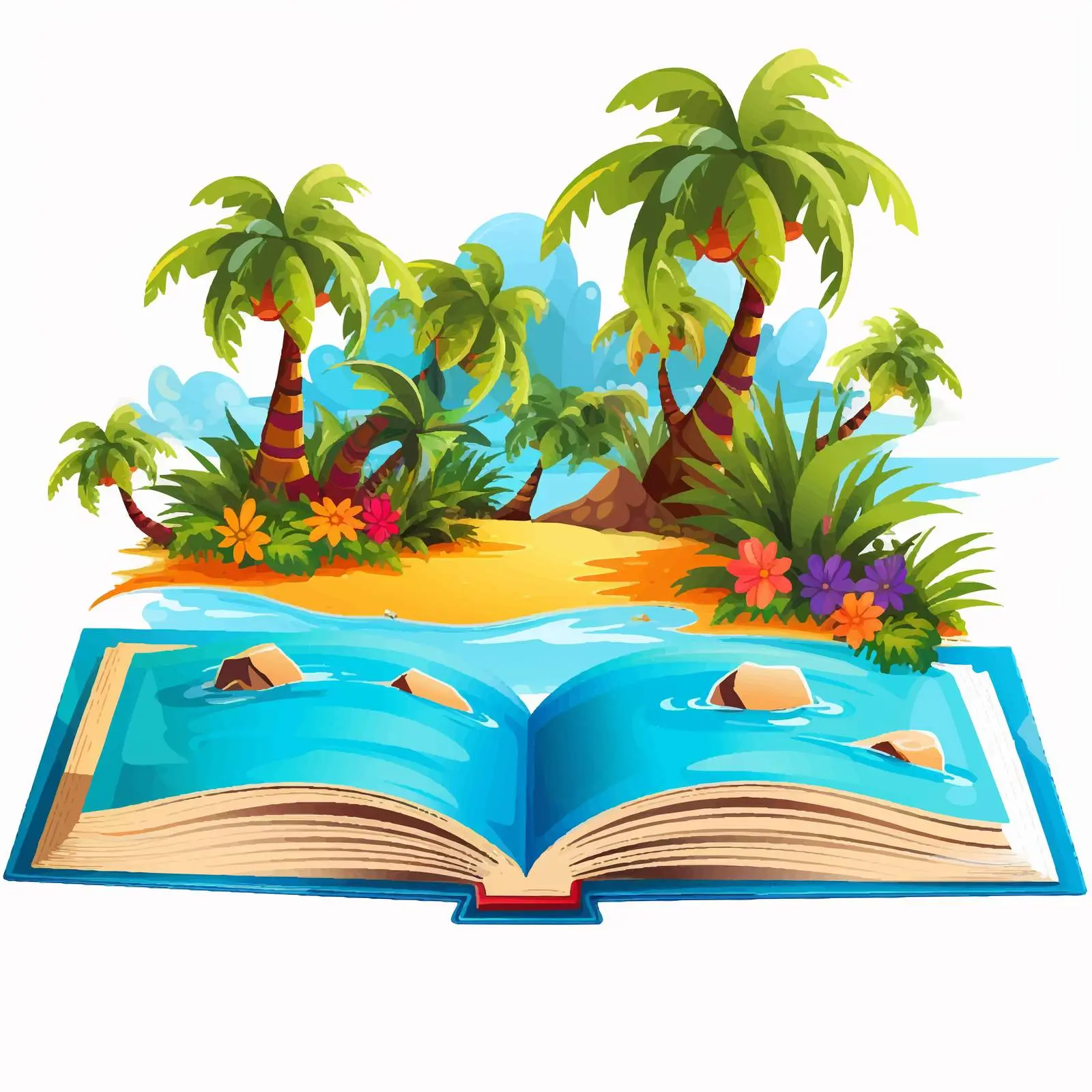 Open Book with Tropical Island Vector Scene – free blog graphics image from Dotvec