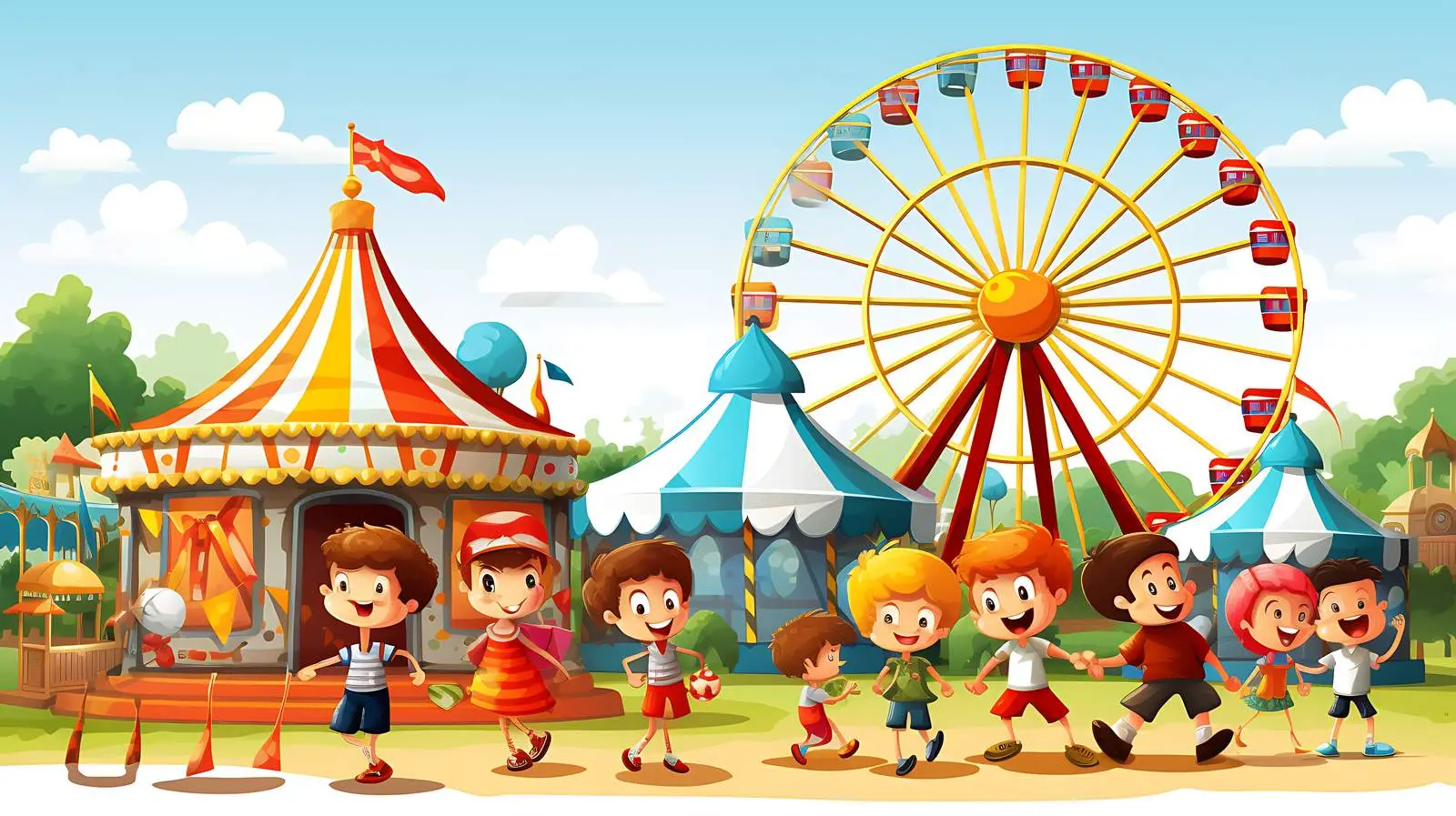 Vibrant Funfair Scene with Playing Kids — free download from Dotvec