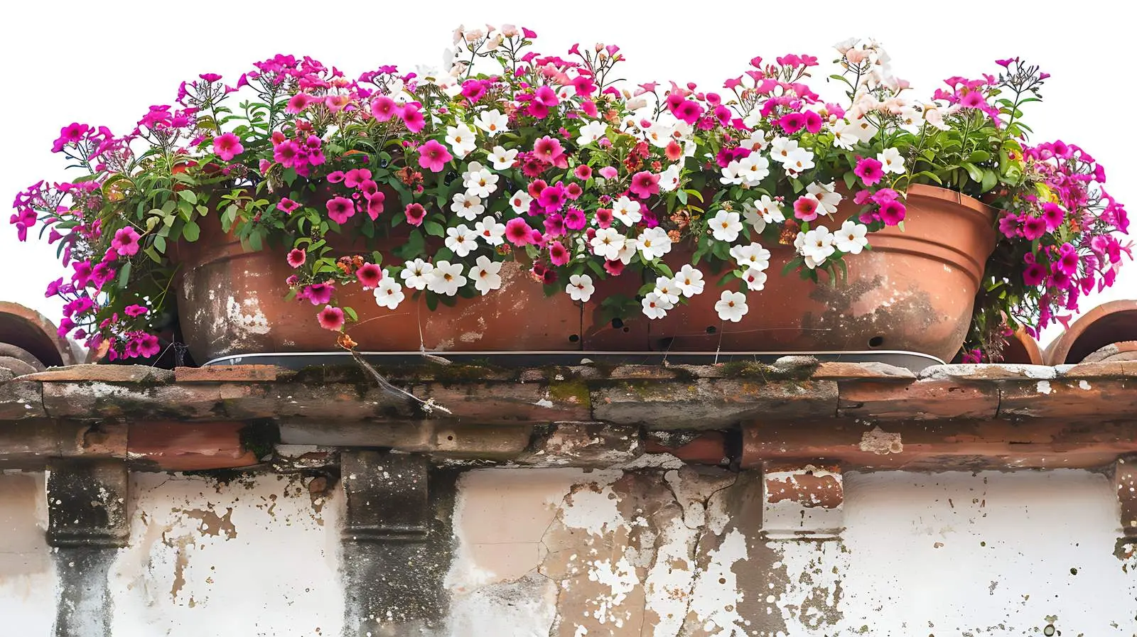 Ancient Clay Pot with Pink and White Flowers — free download from Dotvec