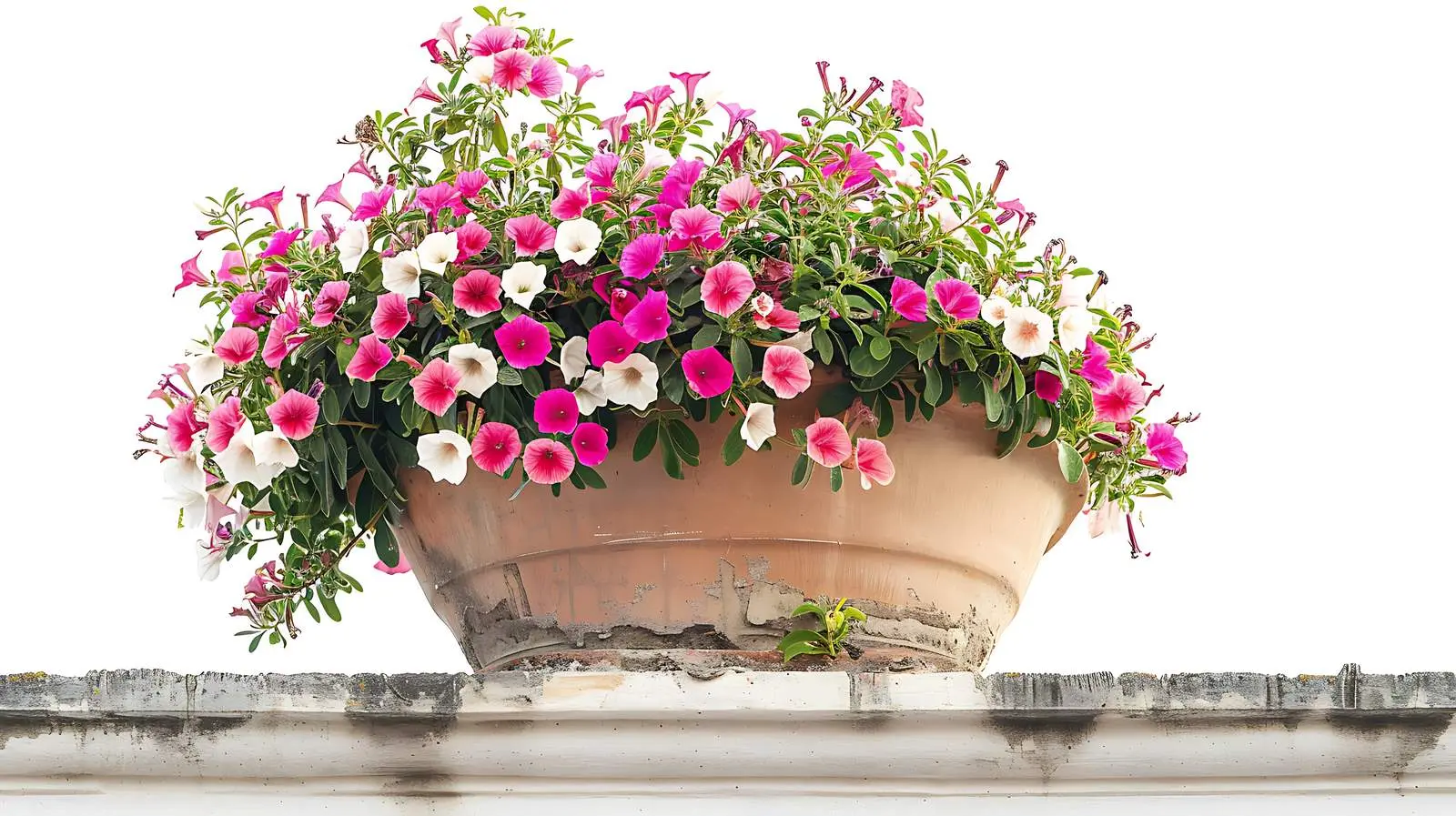 Ancient Clay Pot with Pink and White Flowers – free door decor image from Dotvec