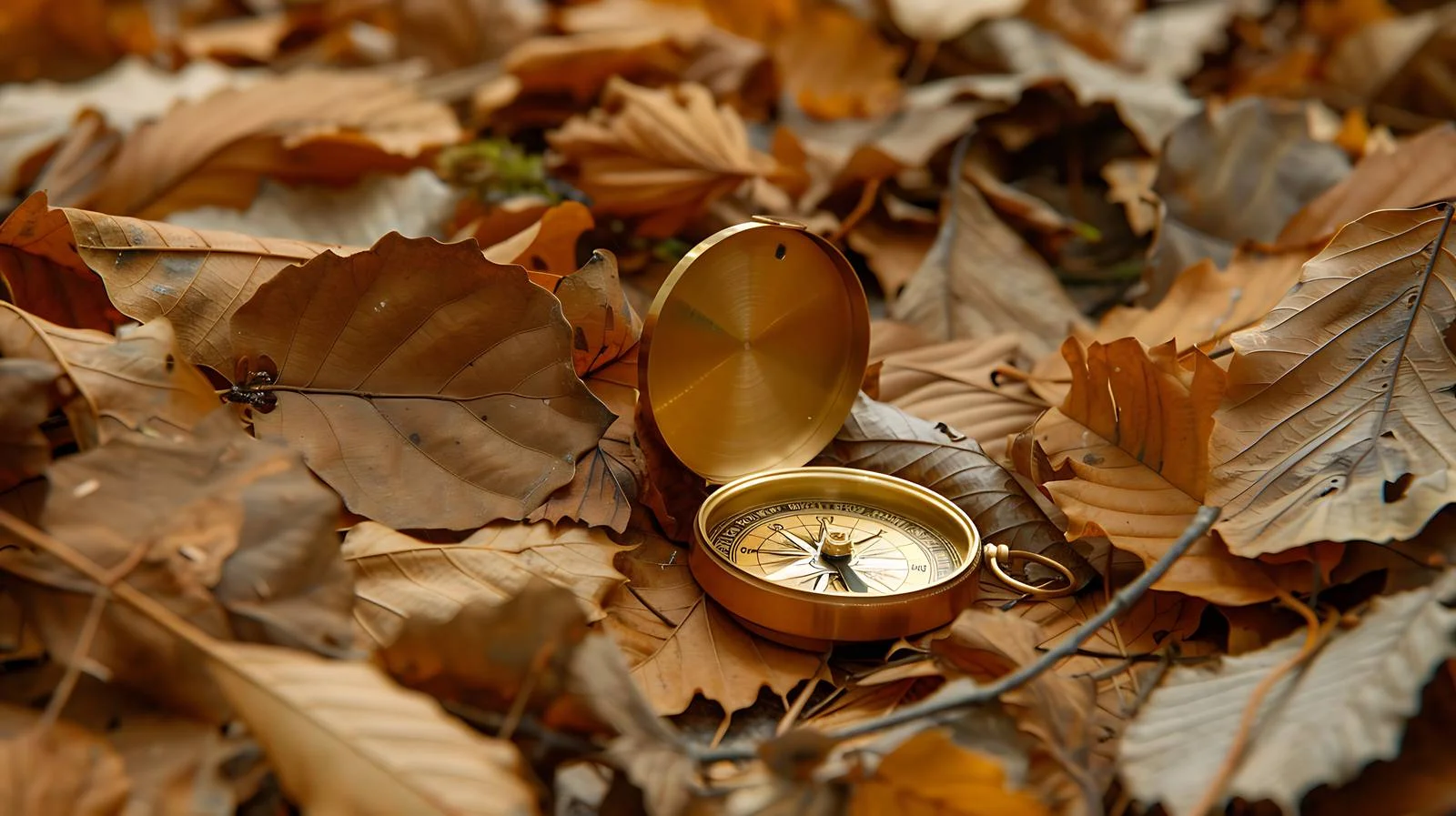 Vintage Golden Compass in Dry Foliage — free download from Dotvec
