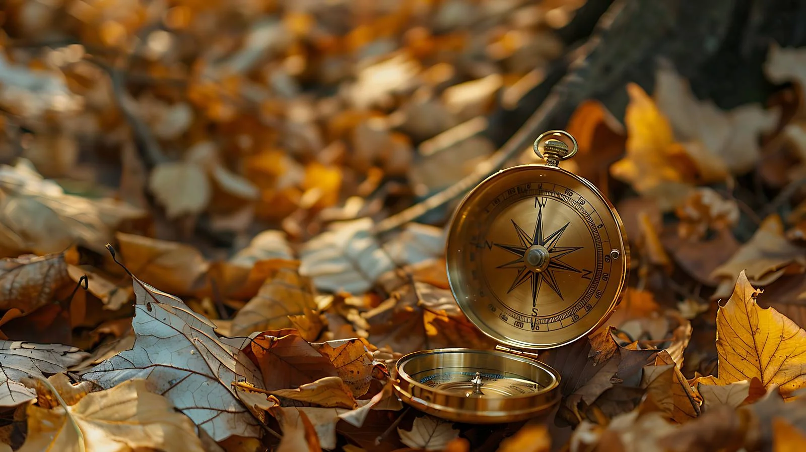 Antique Compass Amid Dry Autumn Leaves — free download from Dotvec