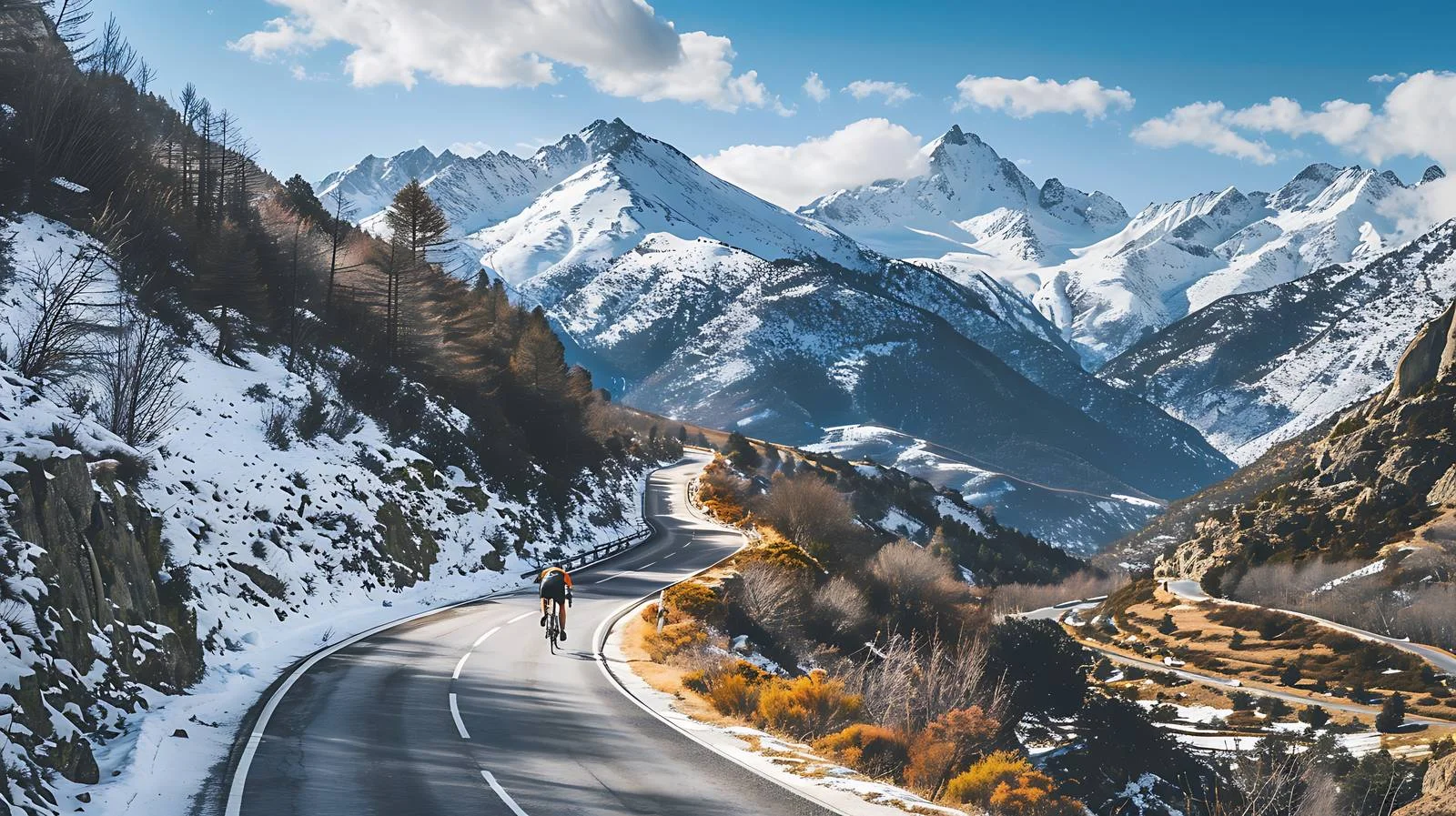 Cyclist in Snowy Andorra Mountains — free download from Dotvec
