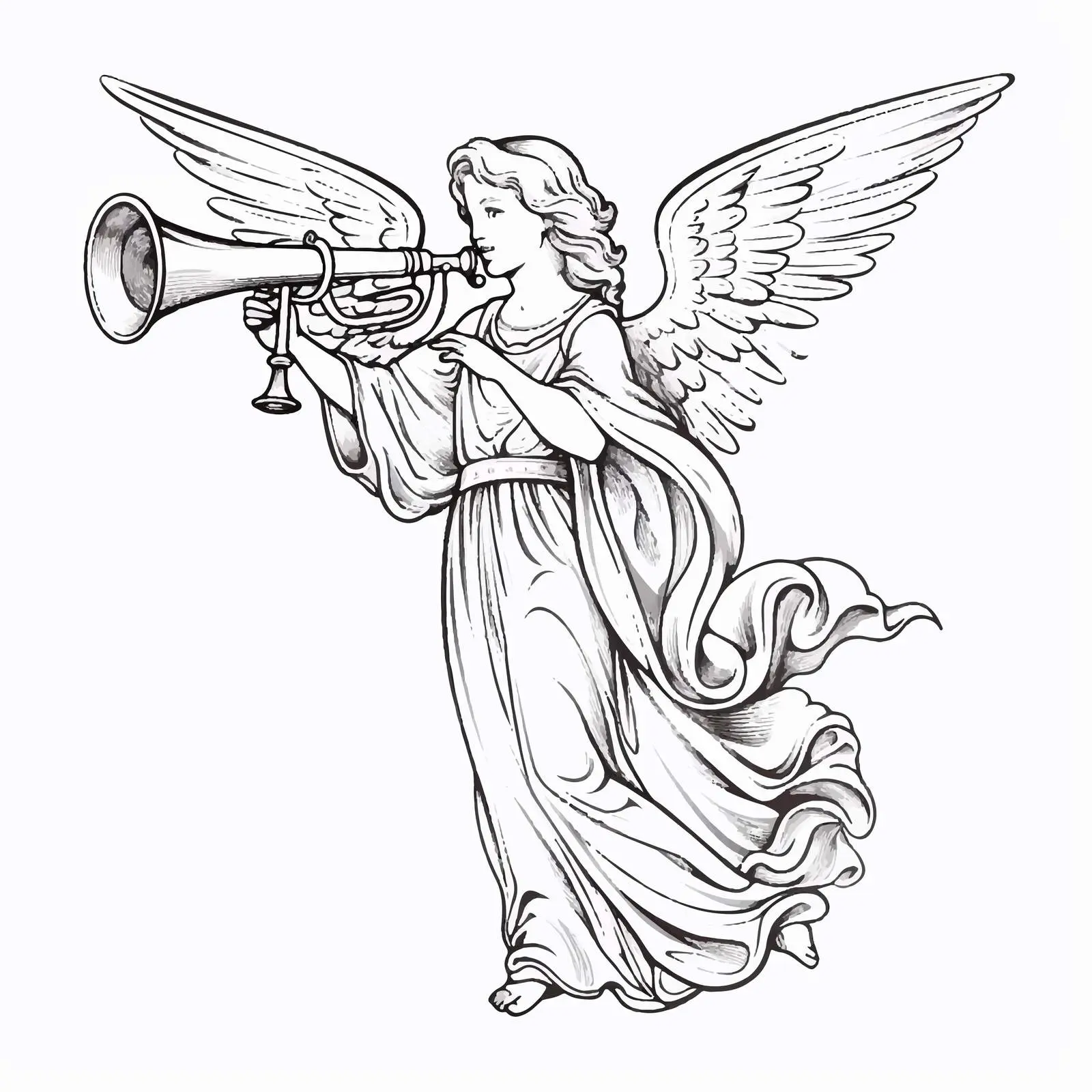 Angel Blowing Horn Illustration Frescoes – free voice image from Dotvec