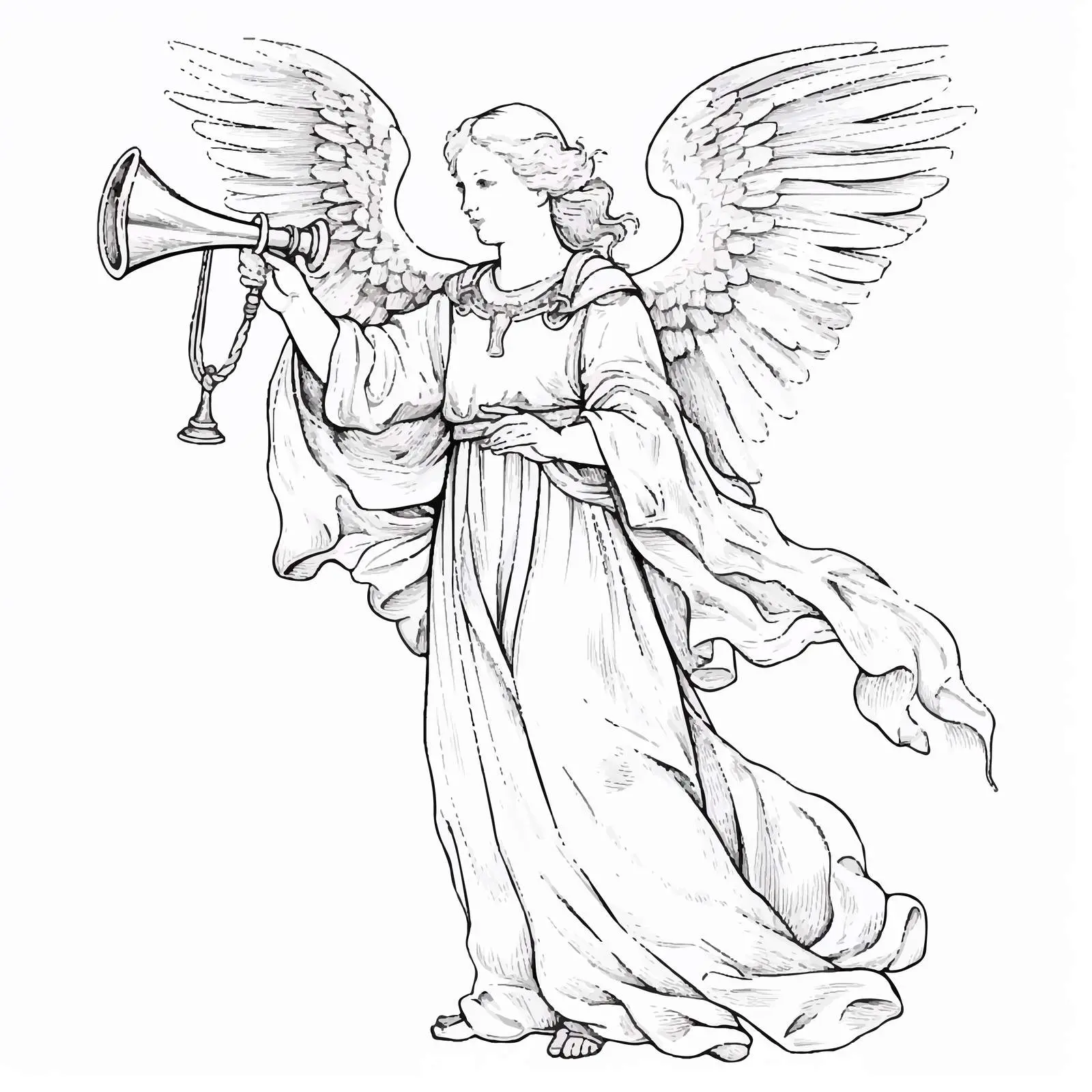 Angel Blowing Horn Illustration in Frescoes – free voice image from Dotvec