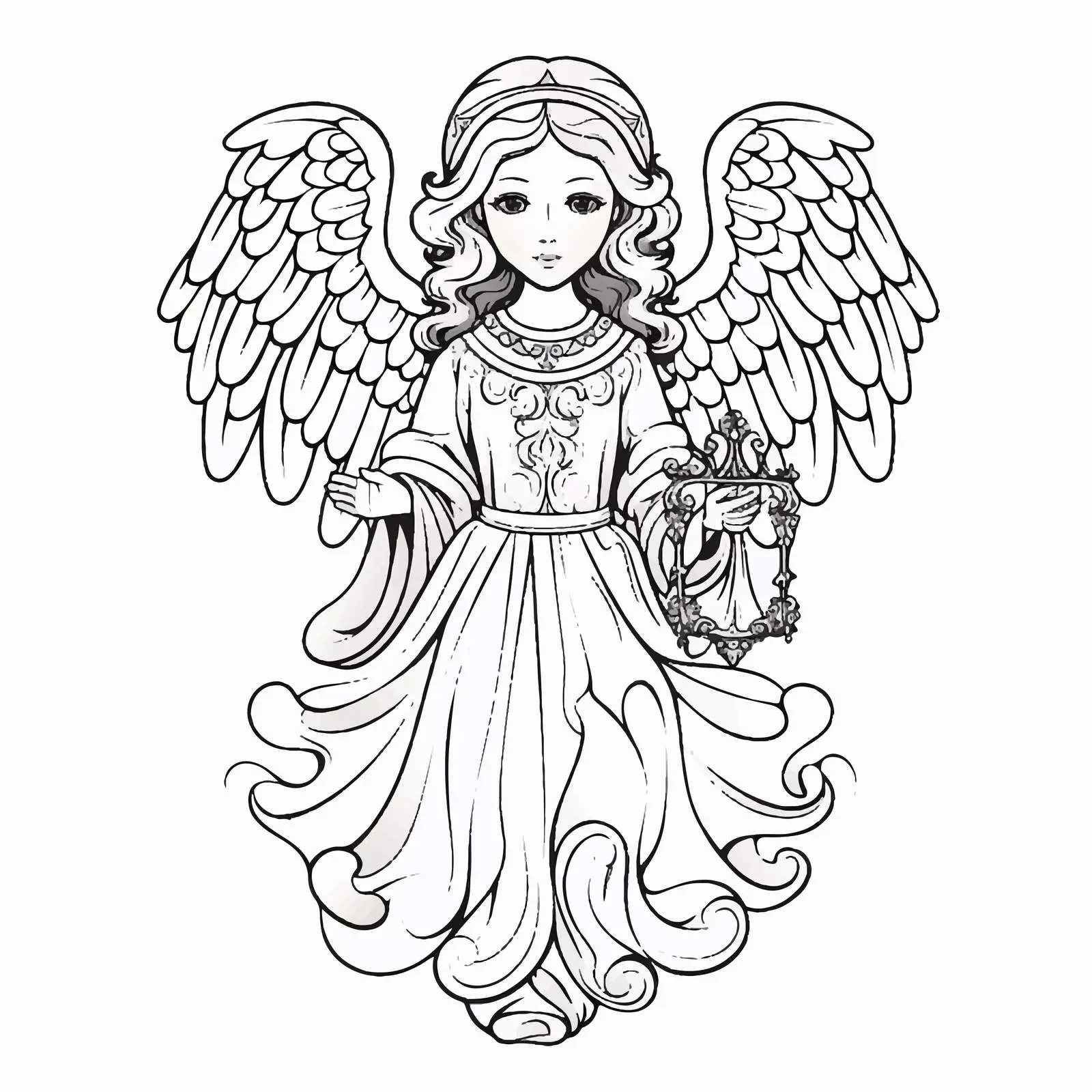 Byzantine Style Christian Angel Coloring Page — free download from Dotvec