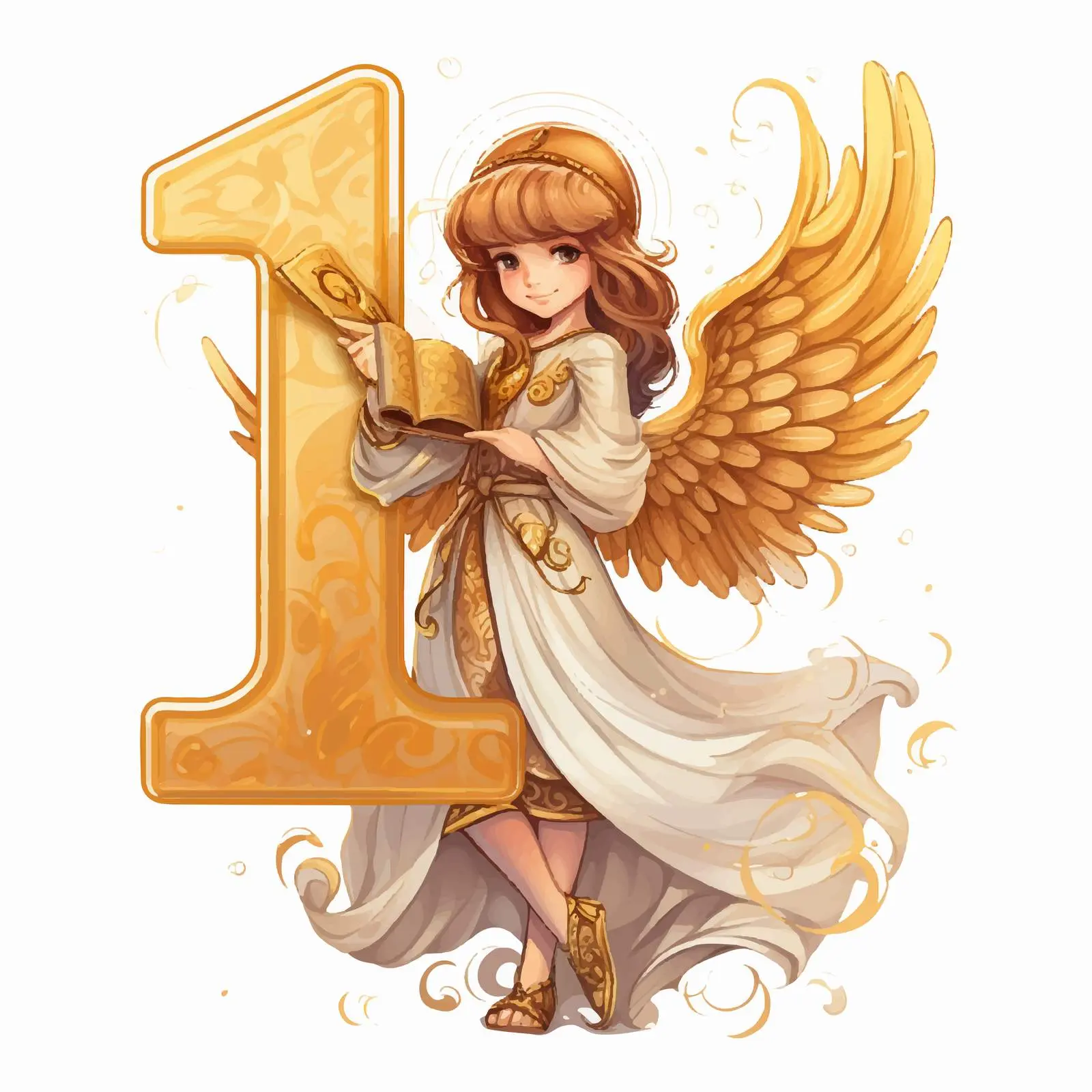 Vintage Angel with Golden Latin Letter I – free religious vector image from Dotvec