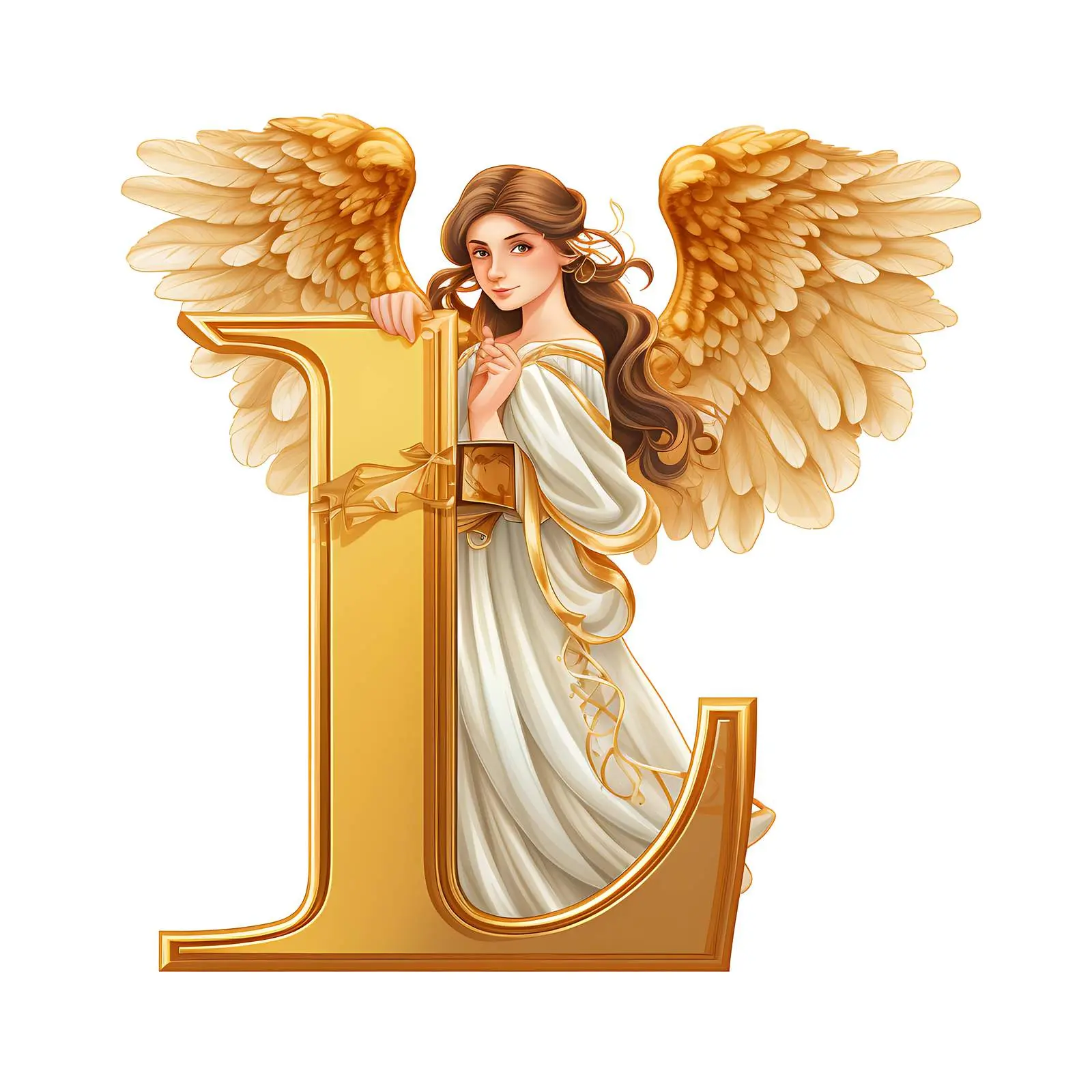 Angel with Golden Latin Letter I in Vintage Style – free vine image from Dotvec