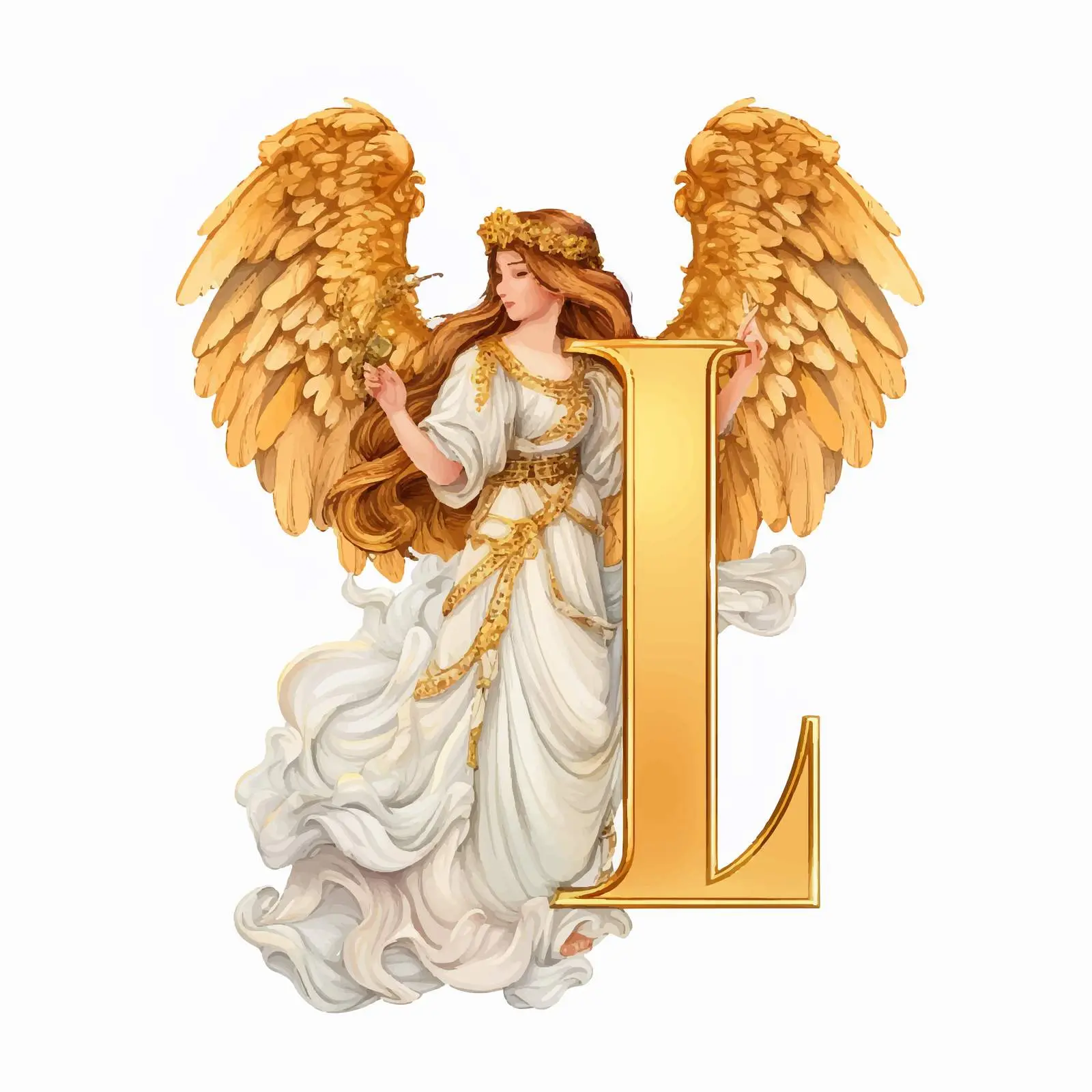 Vintage Angel with Golden Latin Letter I – free religious vector image from Dotvec