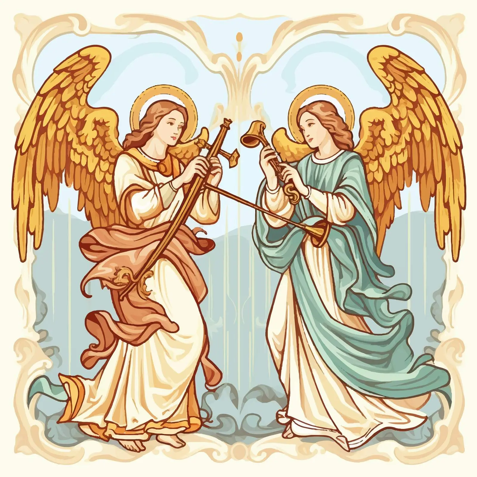 Two Archangels Blowing Pipes Illustration — free download from Dotvec