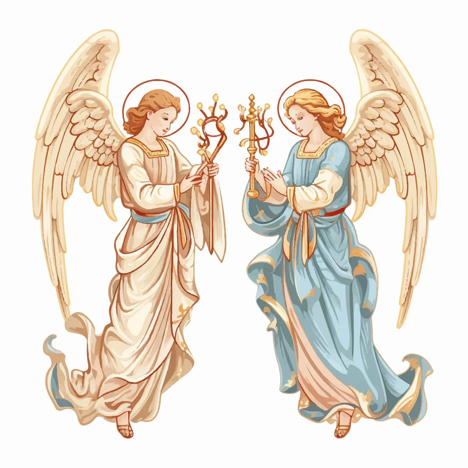 Two Archangels Blowing Pipes Illustration — free download from Dotvec