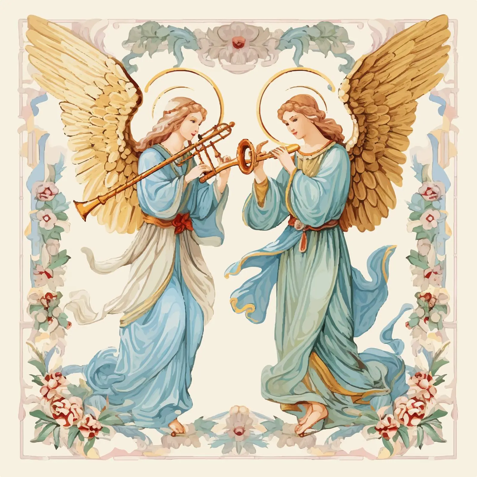 Two Archangels Blowing Pipes Illustration — free download from Dotvec