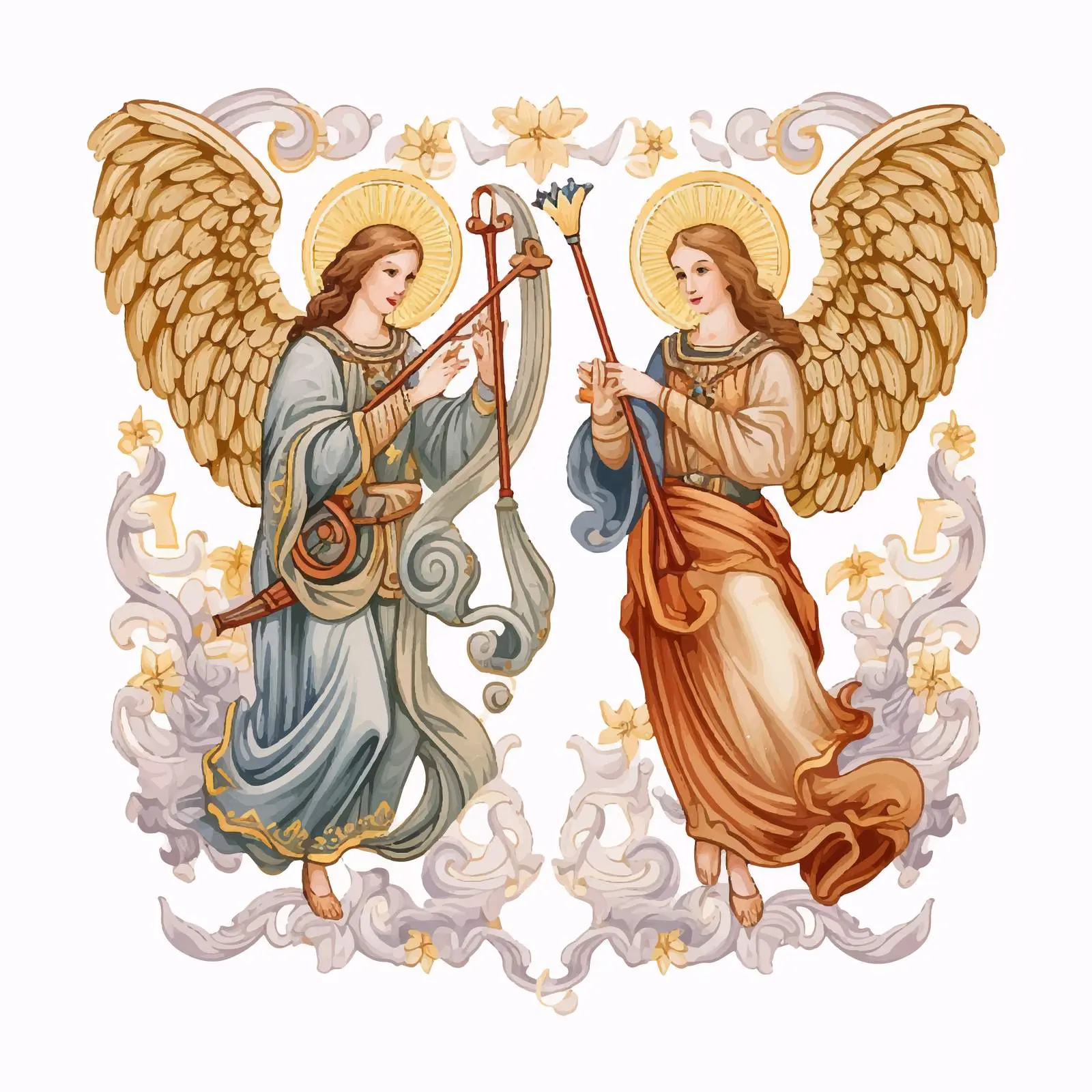 Two Archangels Blowing Pipes Illustration — free download from Dotvec