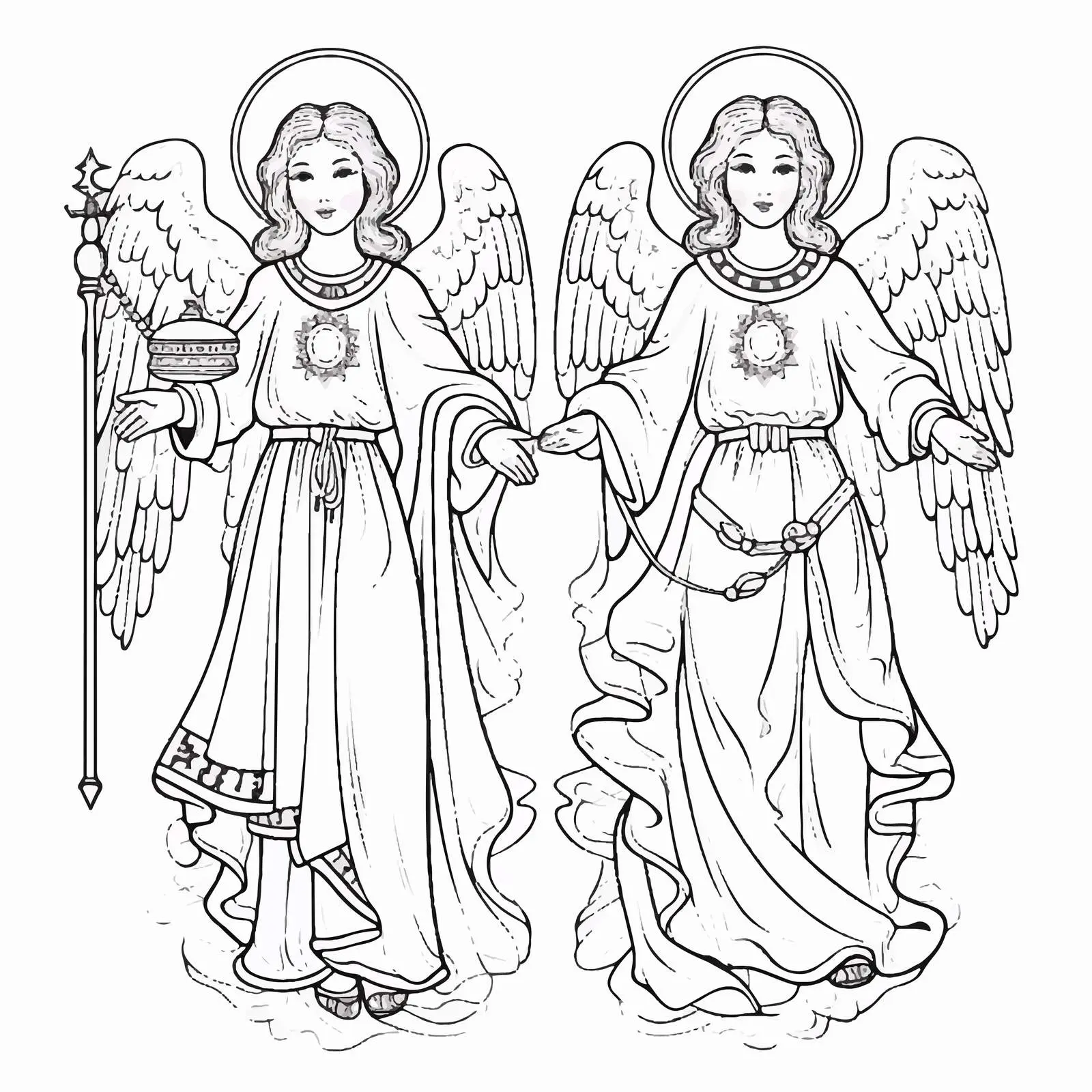 Byzantine Style Christian Angel Coloring Page – free childrens art image from Dotvec