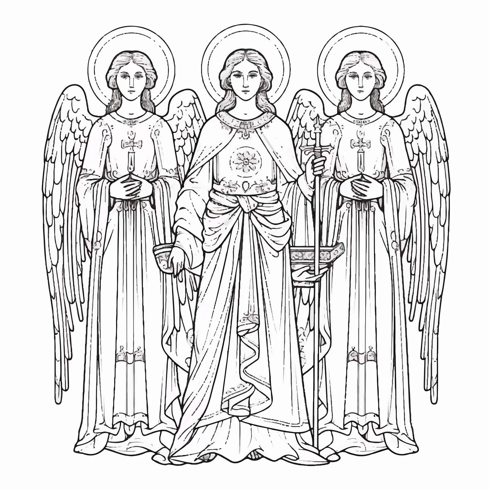 Byzantine Style Angel Coloring Page — free download from Dotvec