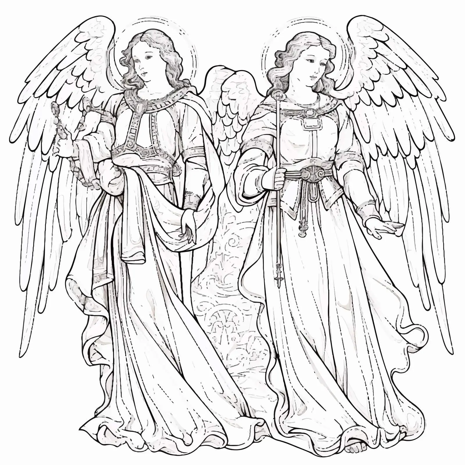 Byzantine Style Christian Angels Coloring Page – free meditative art image from Dotvec