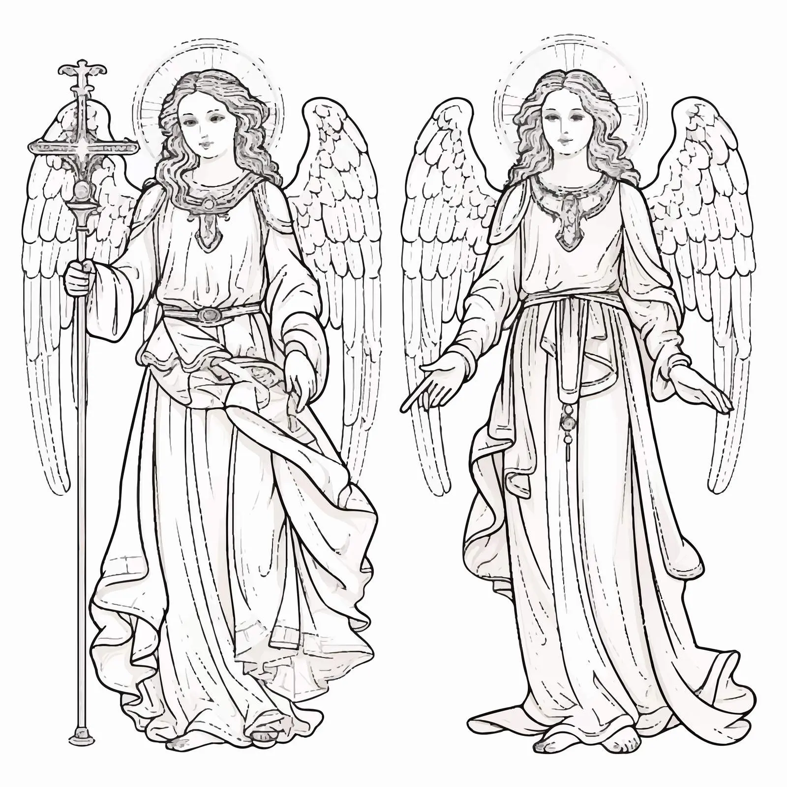Byzantine Style Christian Angel Coloring Page – free cartoon characters image from Dotvec