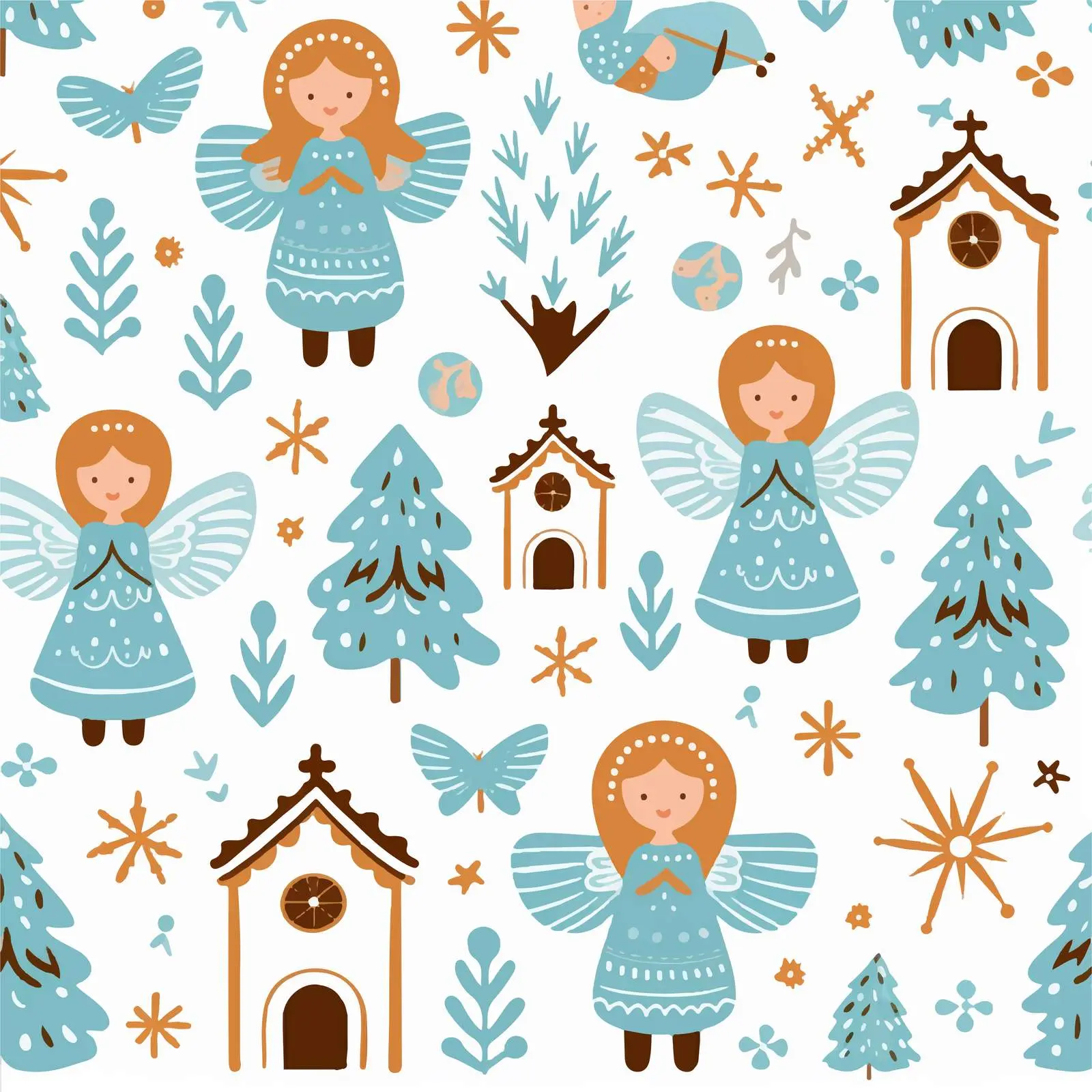 Scandinavian Style Wooden Toy Houses and Snowflakes – free winter theme image from Dotvec