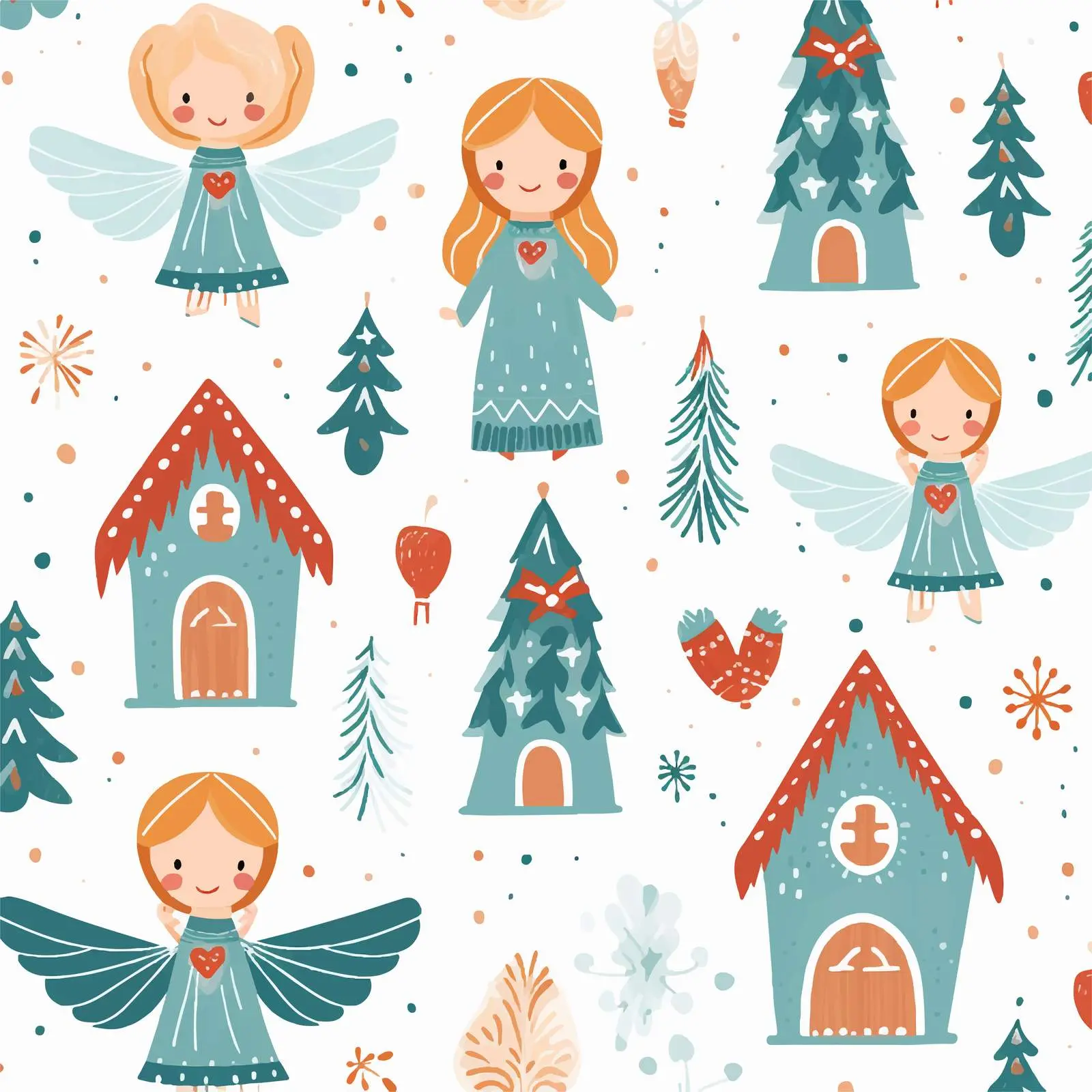 Scandinavian Style Wooden Toy Houses and Snowflakes — free download from Dotvec