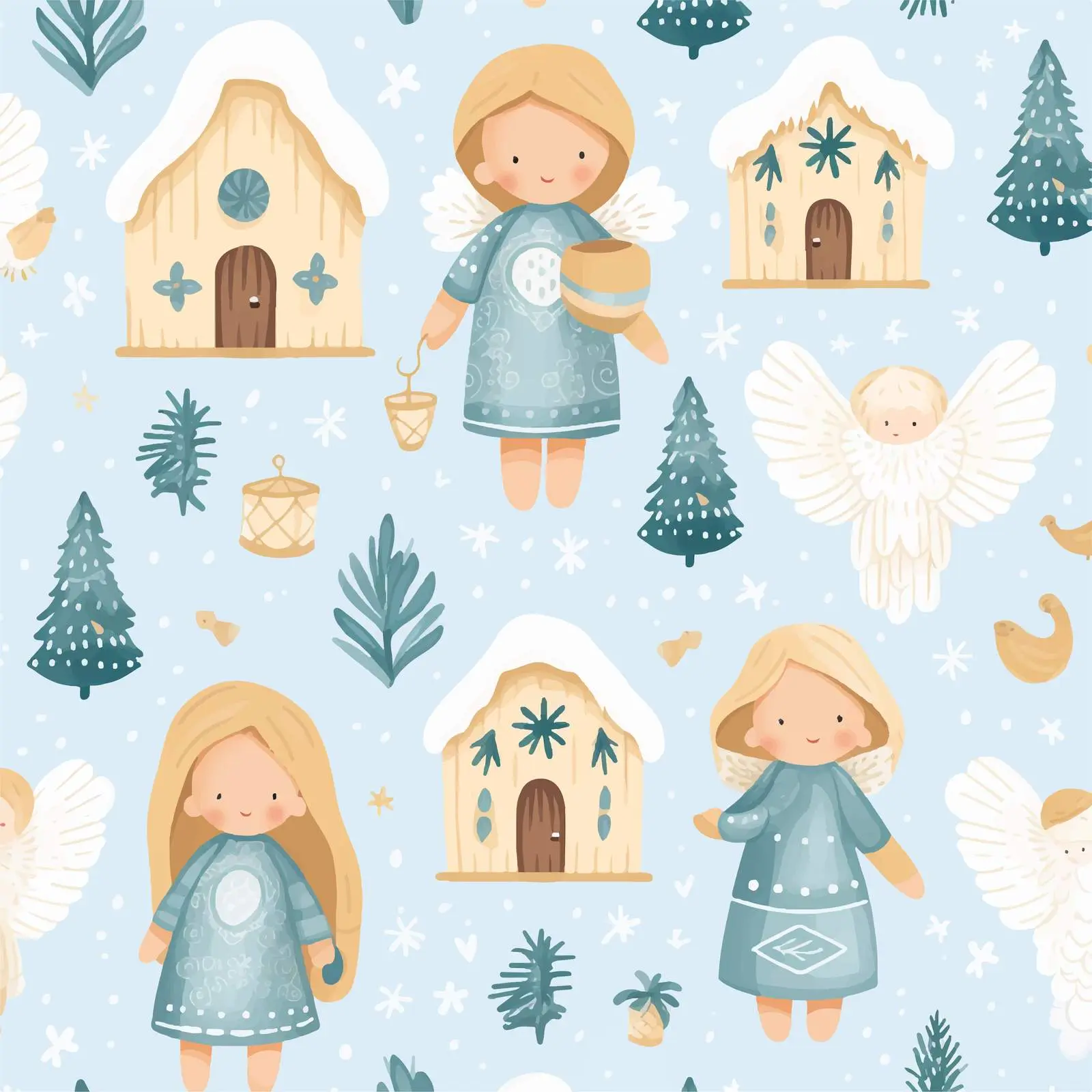 Scandinavian Style Wooden Toys and Snowflakes — free download from Dotvec