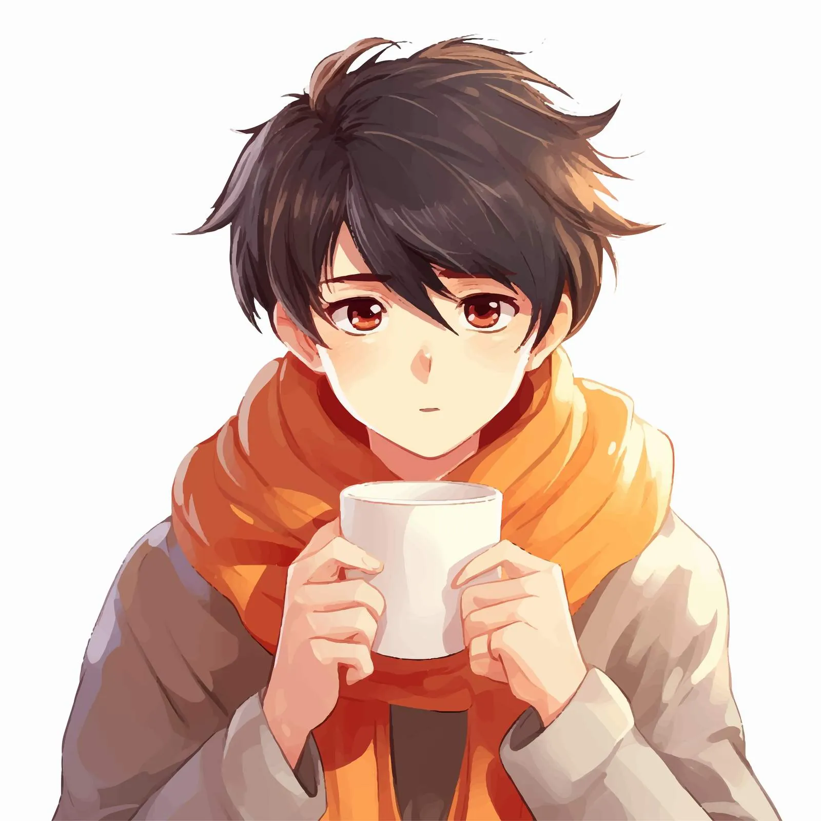 Angry Anime Boy Enjoying Tea or Coffee — free download from Dotvec
