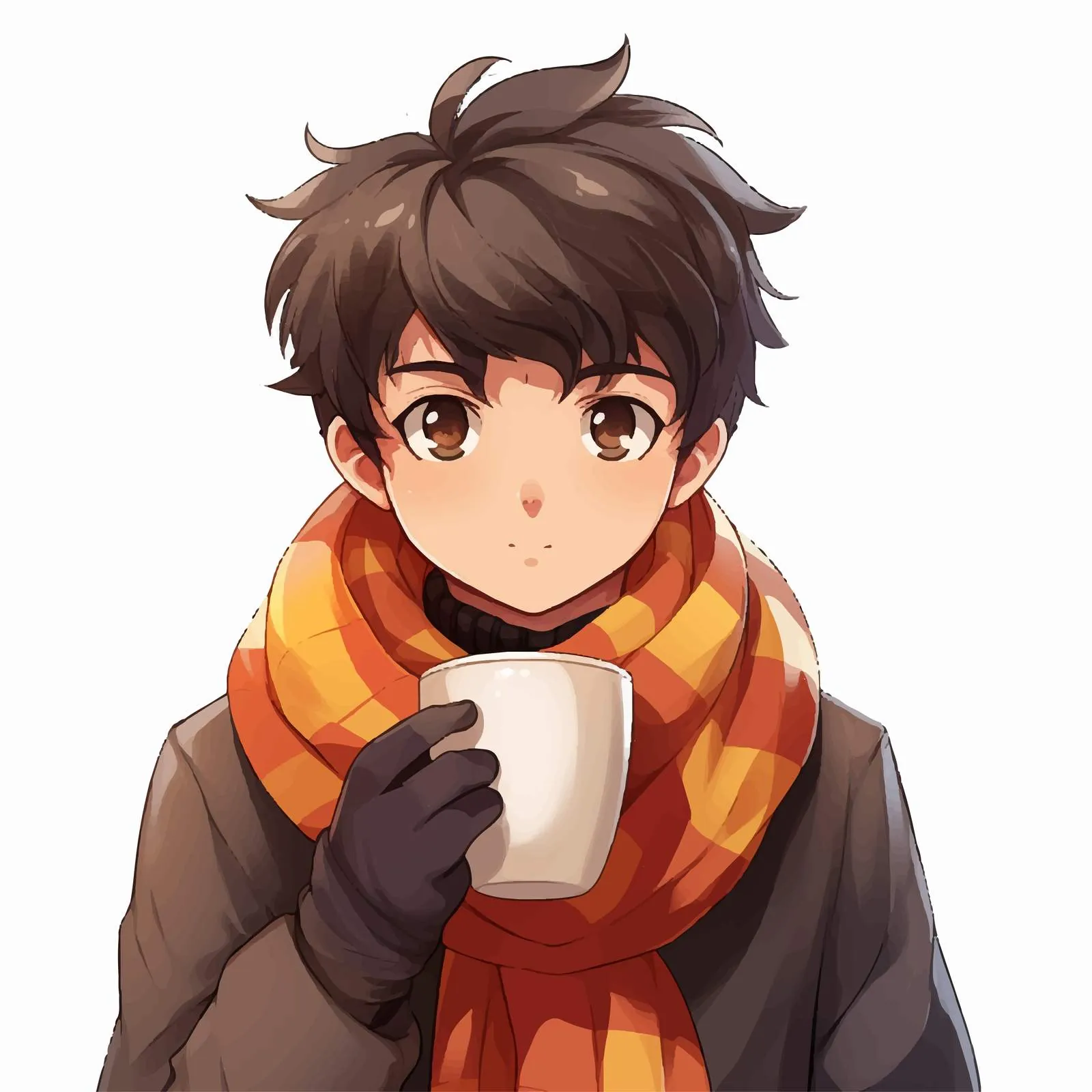Angry Anime Boy with Stylish Haircut Drinking Beverage — free download from Dotvec