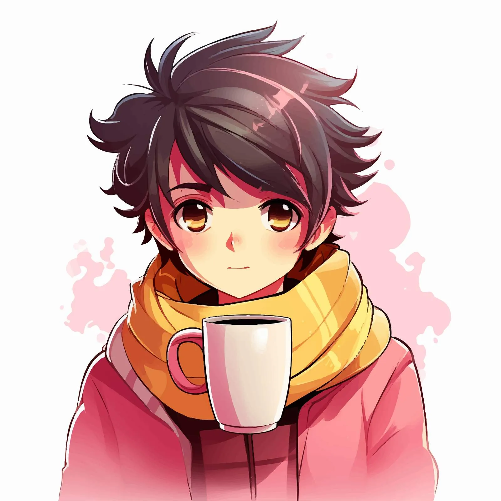 Angry Anime Boy Enjoying Tea or Coffee — free download from Dotvec