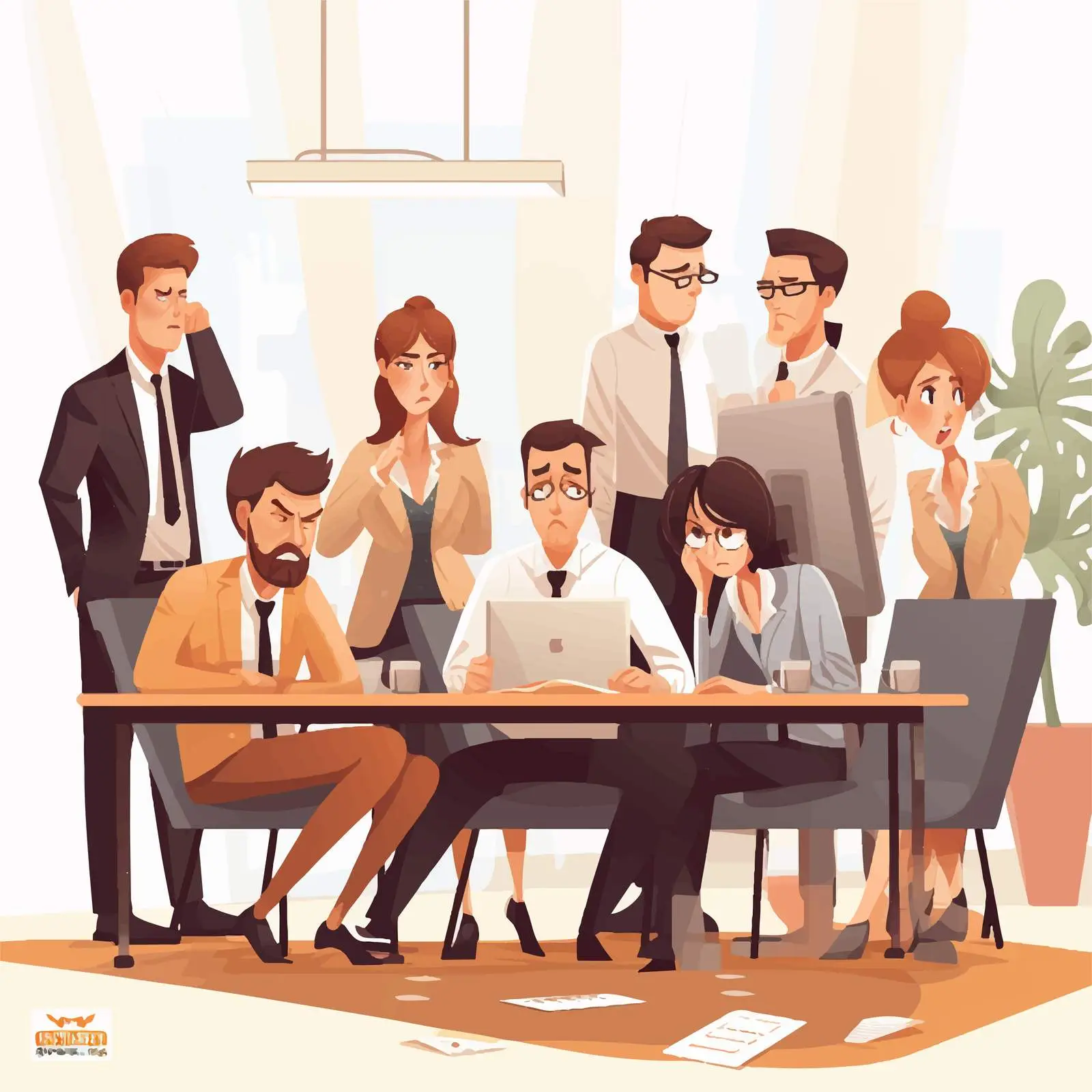 Tensed Meeting with Angry Boss and Frustrated Team – free team management image from Dotvec