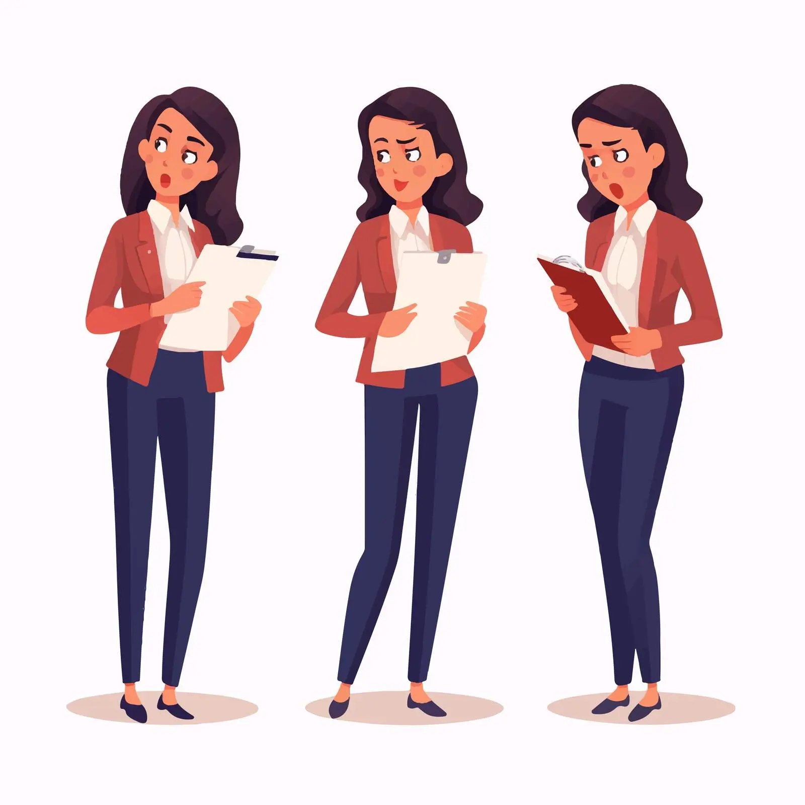 Nervous Businesswoman Holding Clipboard Vector — free download from Dotvec