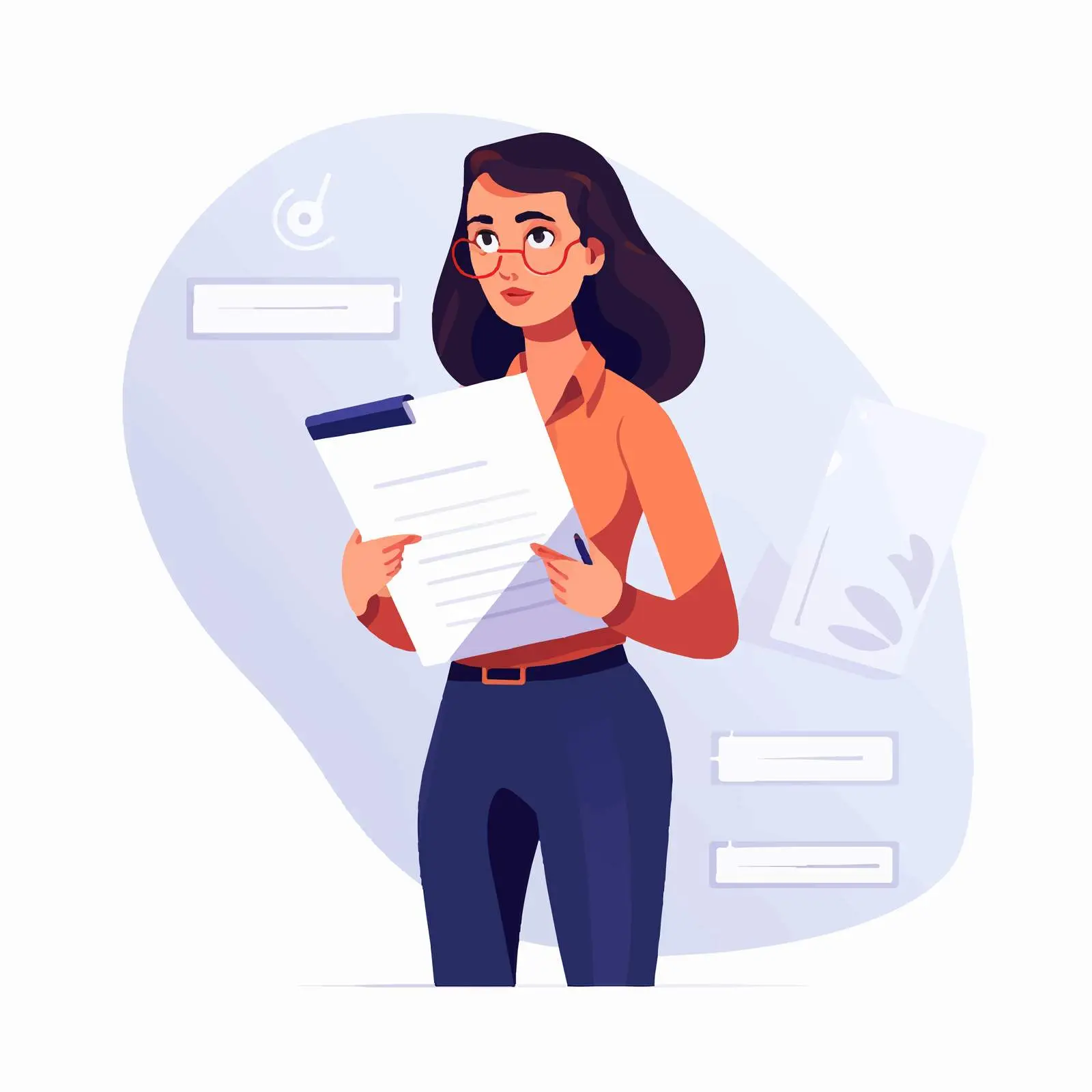 Nervous Businesswoman Holding Clipboard Vector Illustration – free overwhelmed image from Dotvec