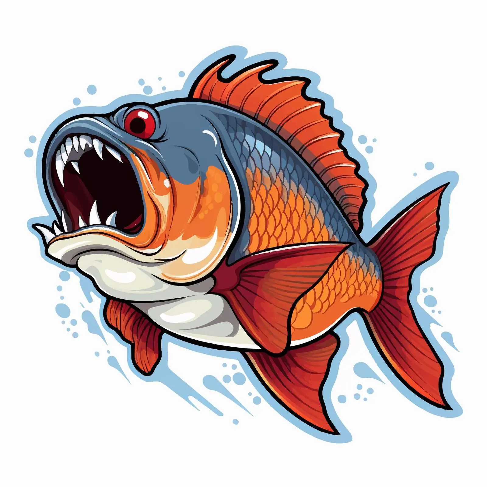 Angry Piranha Fish Cartoon Sticker Illustration — free download from Dotvec