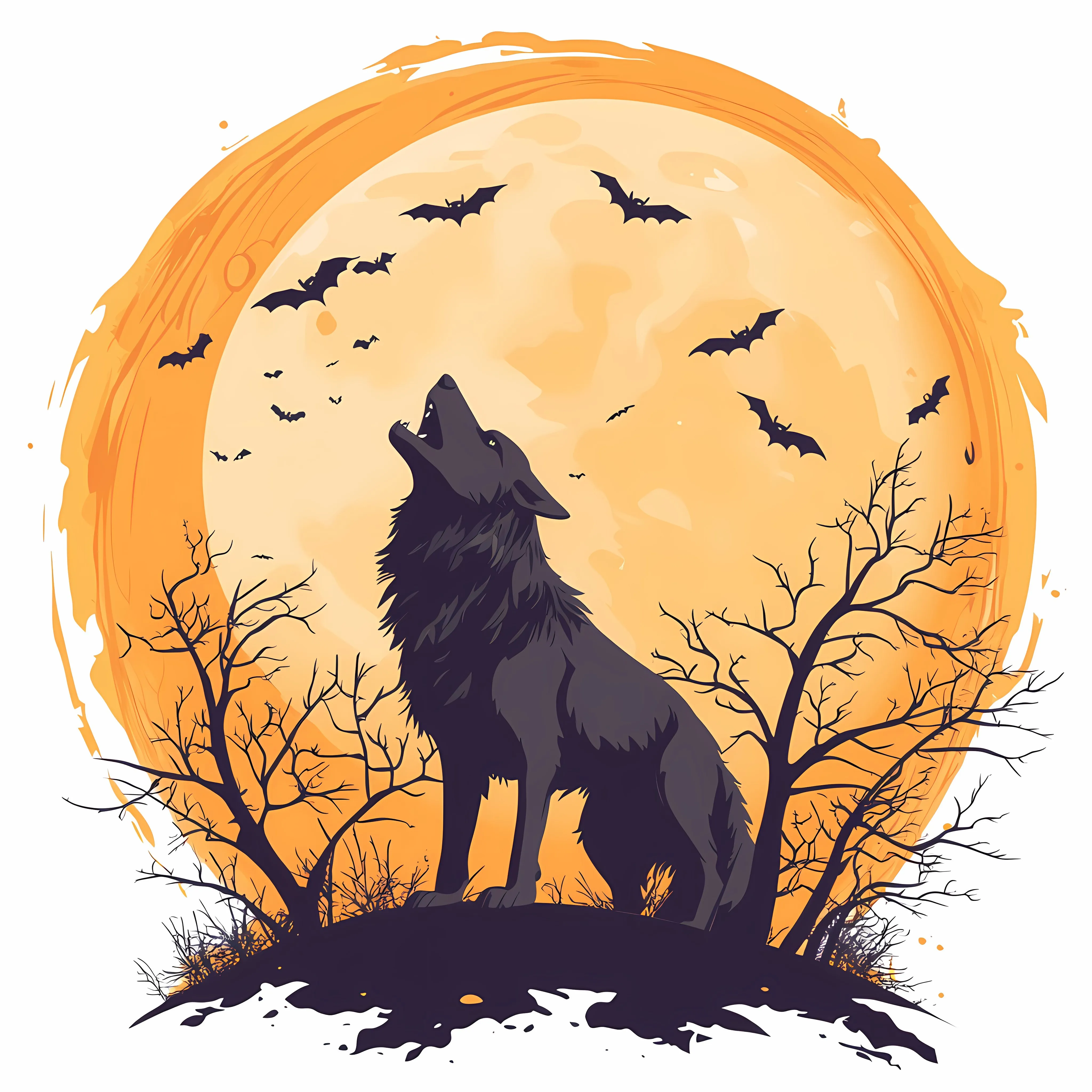 Angry Wolf Howling at Halloween Moon — free download from Dotvec