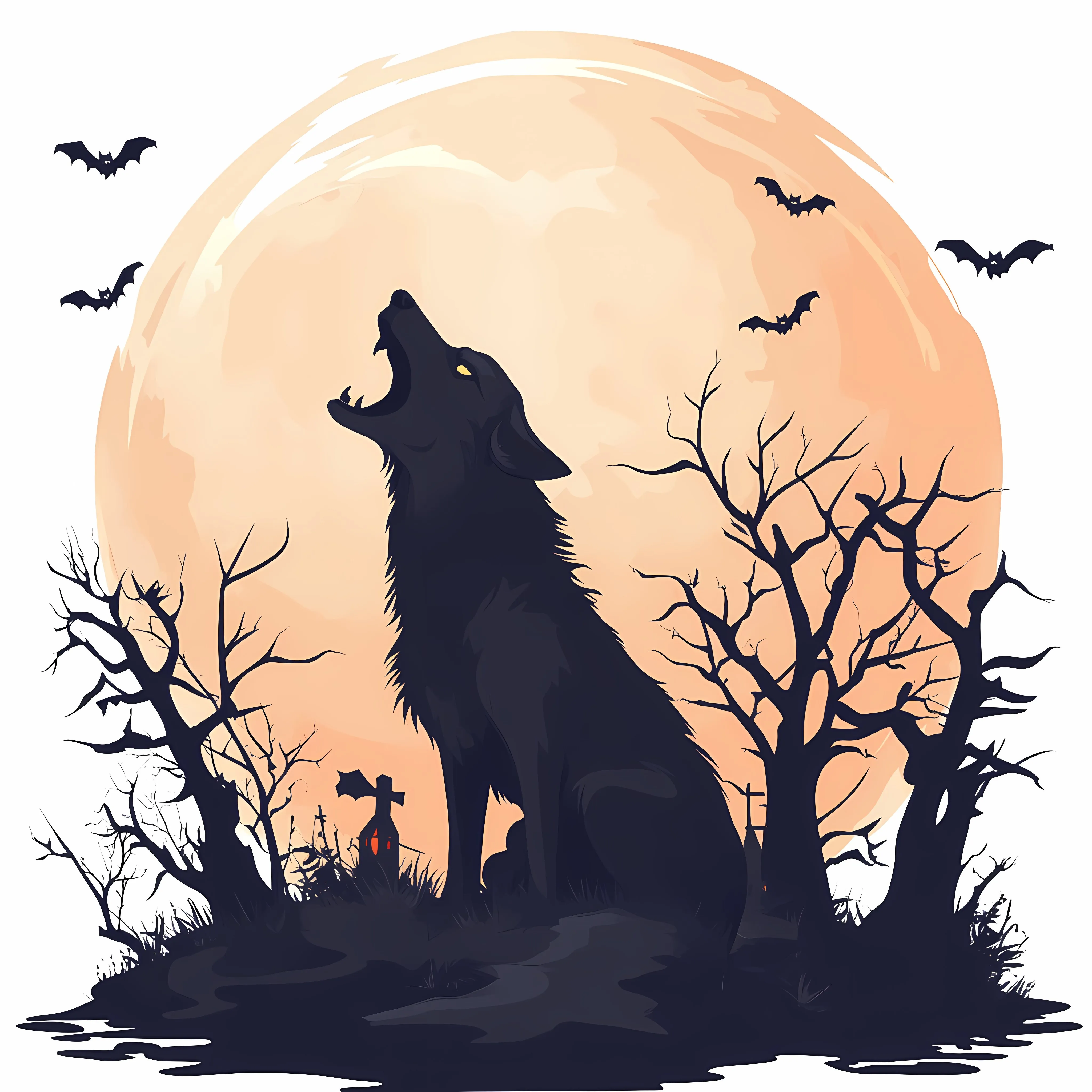 Angry Wolf Howling at Halloween Moon — free download from Dotvec