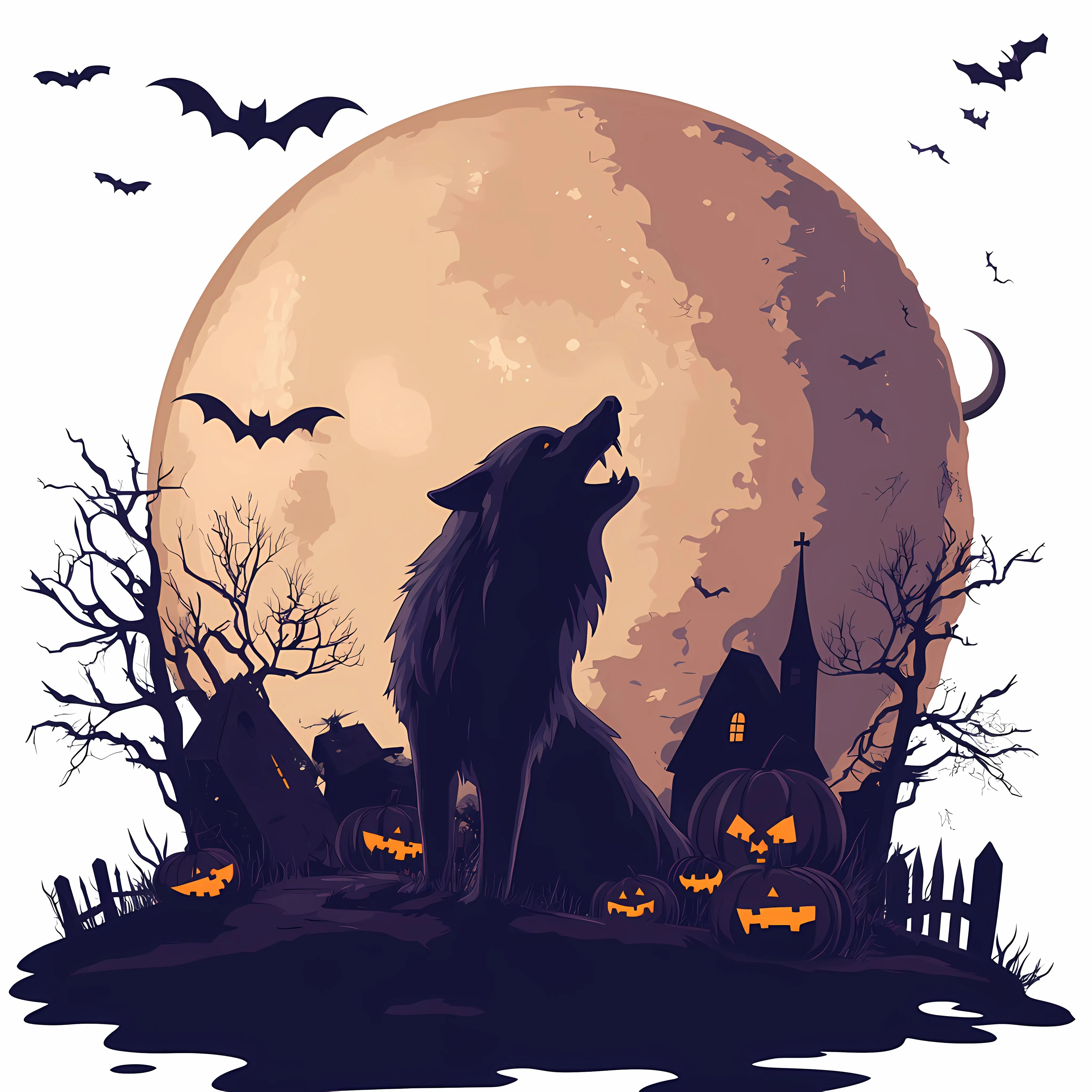 Angry Wolf Howling at Halloween Moon — free download from Dotvec