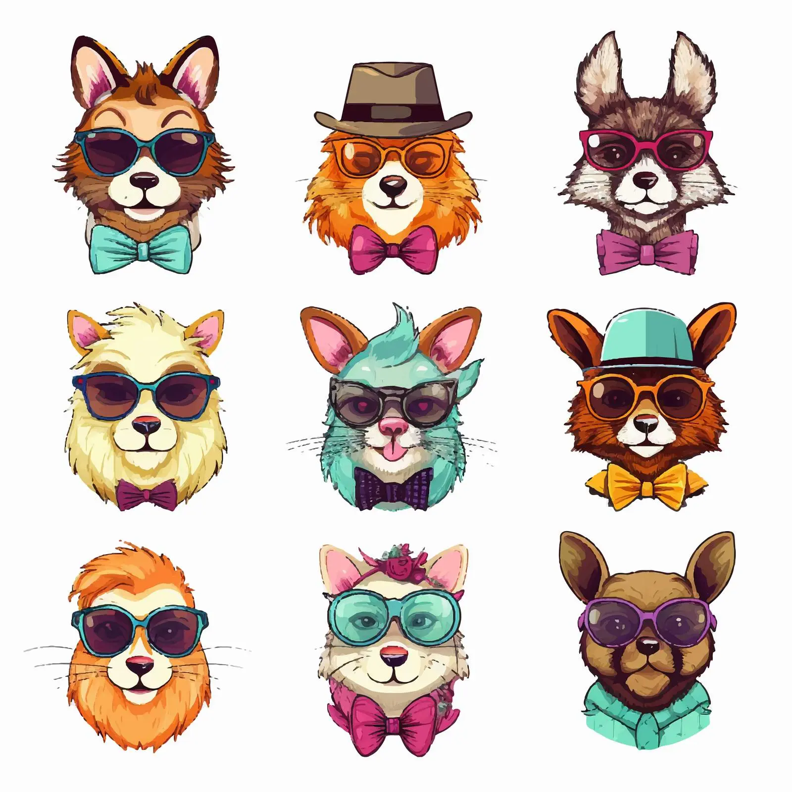 Animals in Glasses Outline Portraits — free download from Dotvec