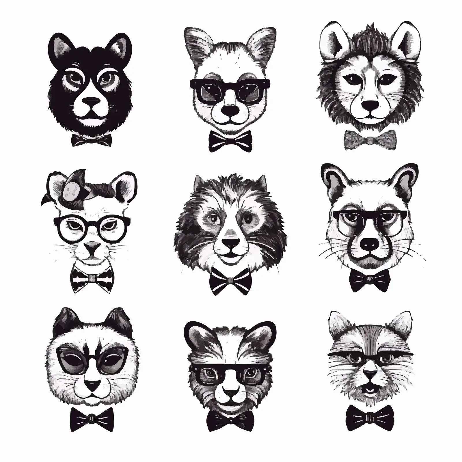 Outline Portraits of Animals in Glasses – free stylized portrait image from Dotvec