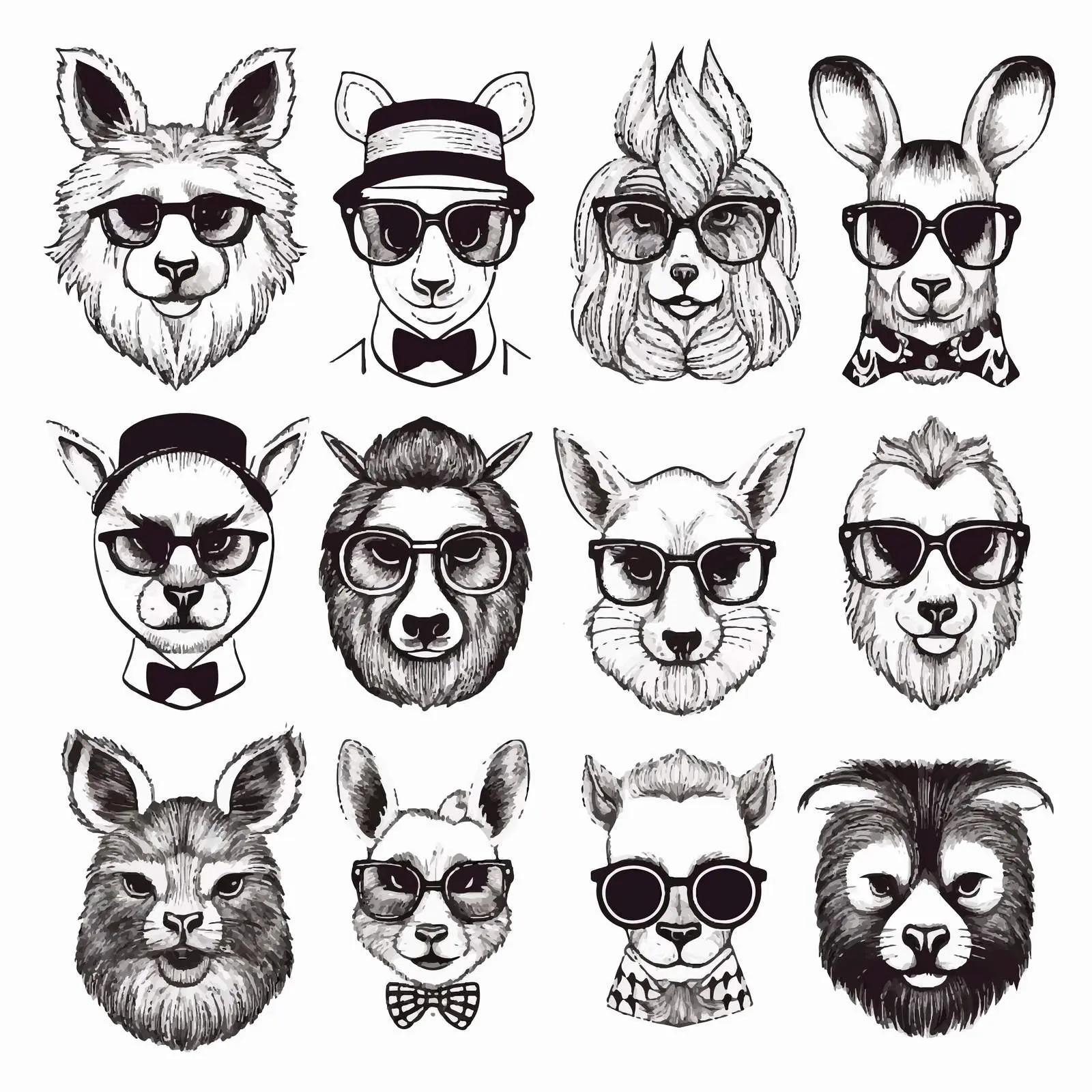 Colorful Animals in Glasses Outline Portraits — free download from Dotvec