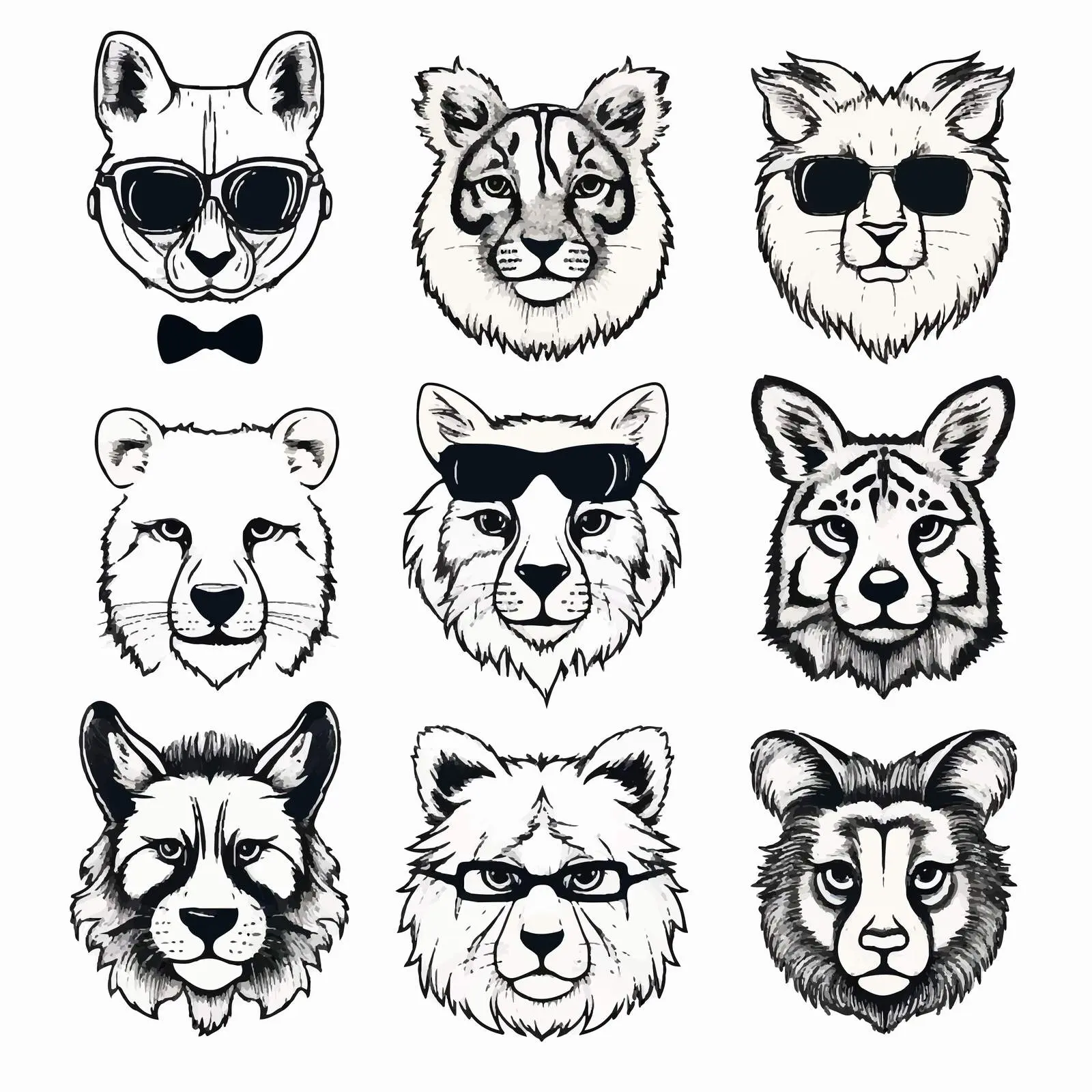 Outline Portraits of Animals in Glasses – free unique illustrations image from Dotvec