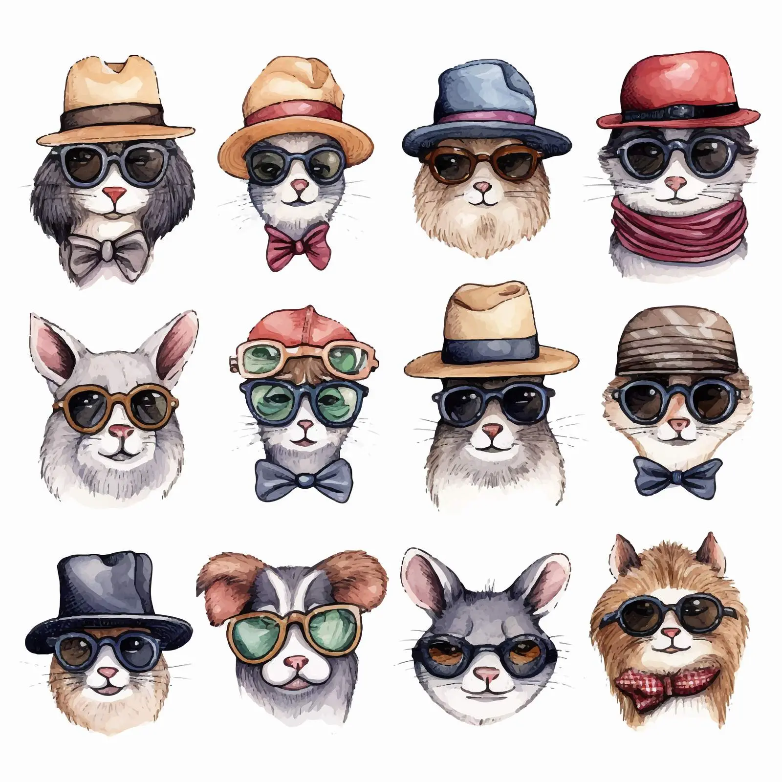 Colorful Modern Sketch of Animals in Hats — free download from Dotvec