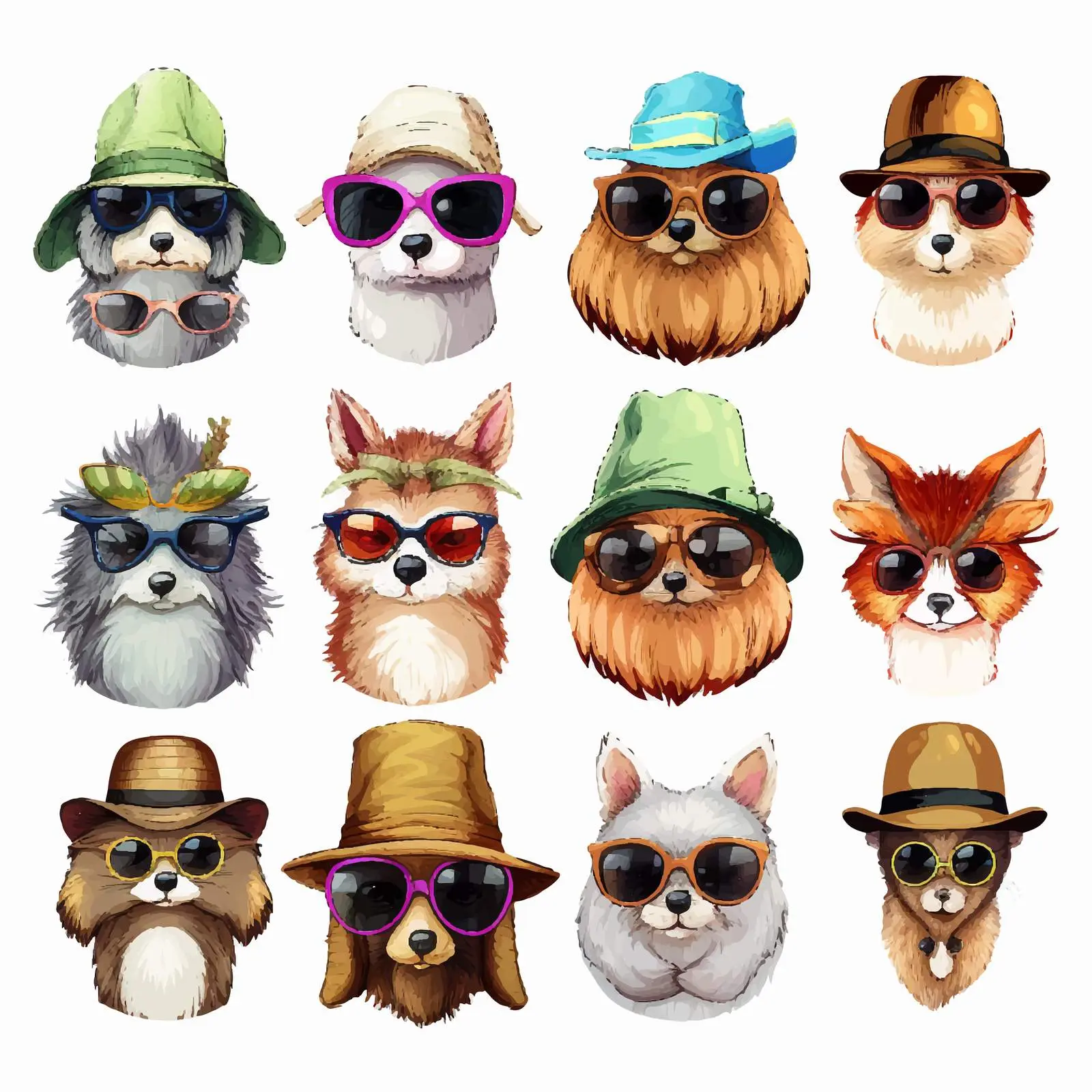 Colorful Animal Sketches in Hats and Glasses — free download from Dotvec