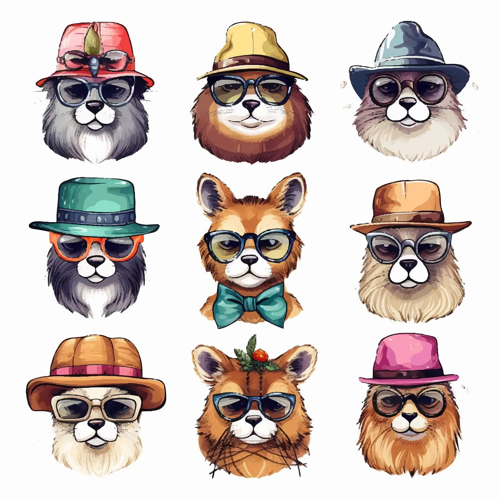 Colorful Animals in Hats and Glasses Sketches — free download from Dotvec