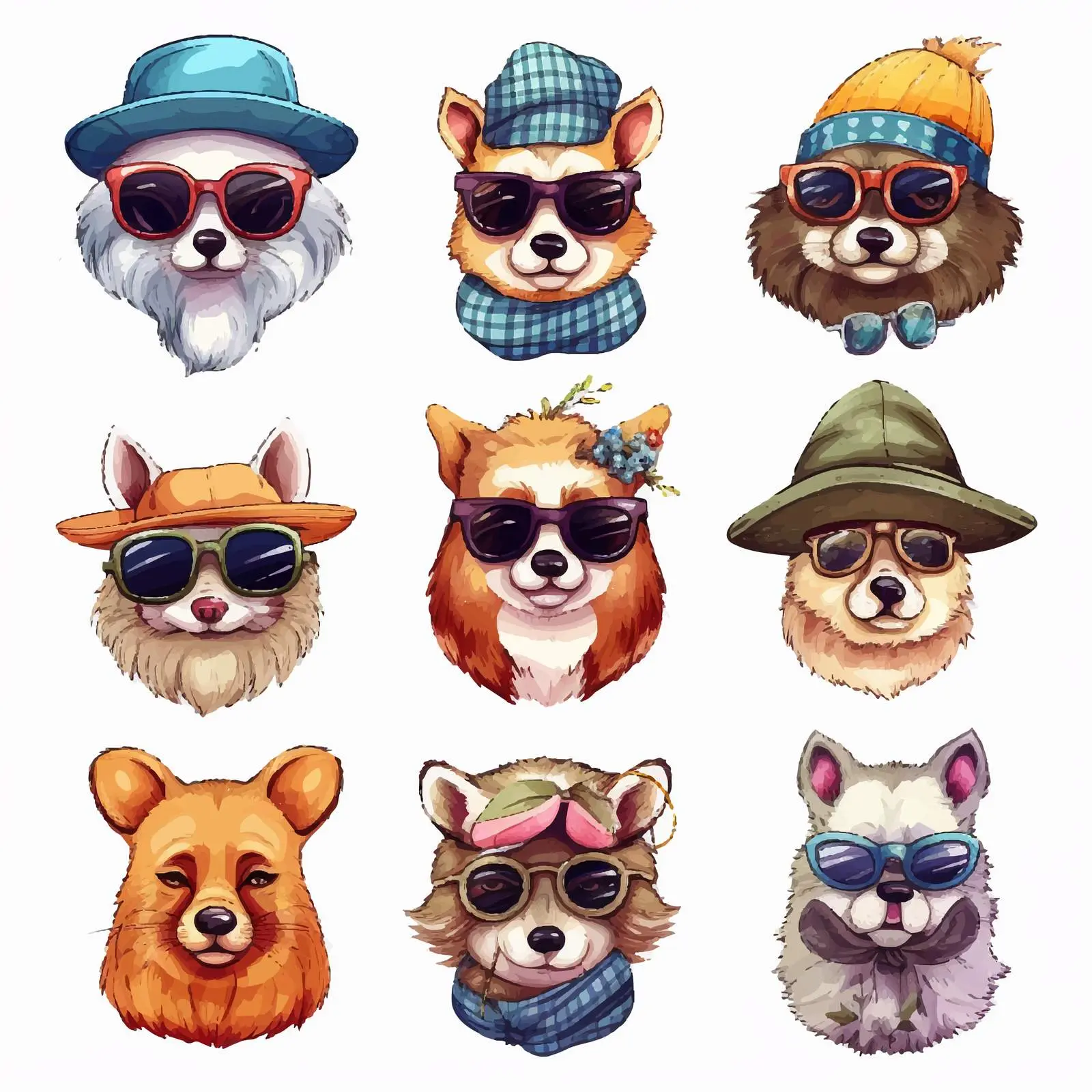 Colorful Animal Sketches with Hats and Glasses – free modern vectors image from Dotvec