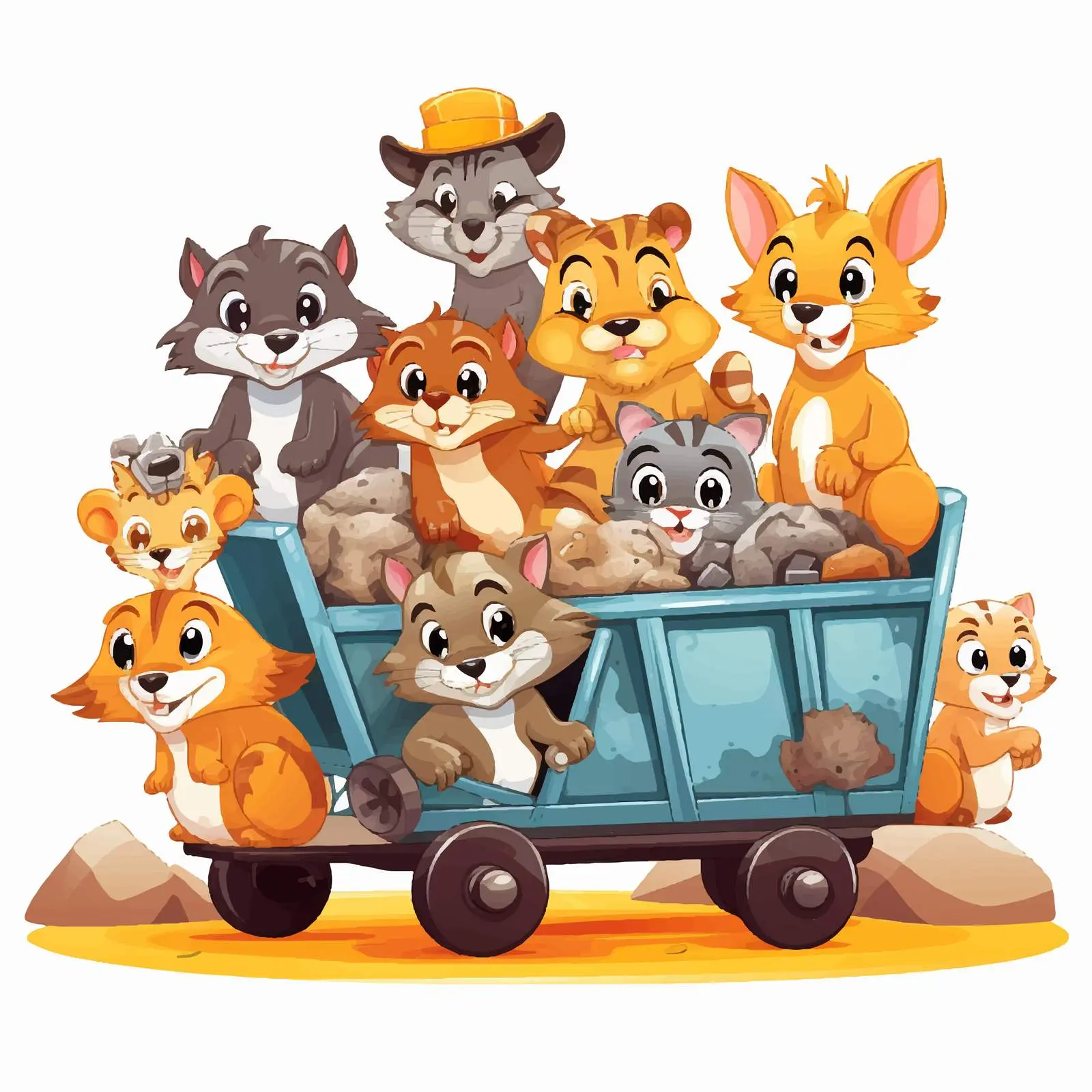 Animals in Mining Carts Vector Illustration — free download from Dotvec