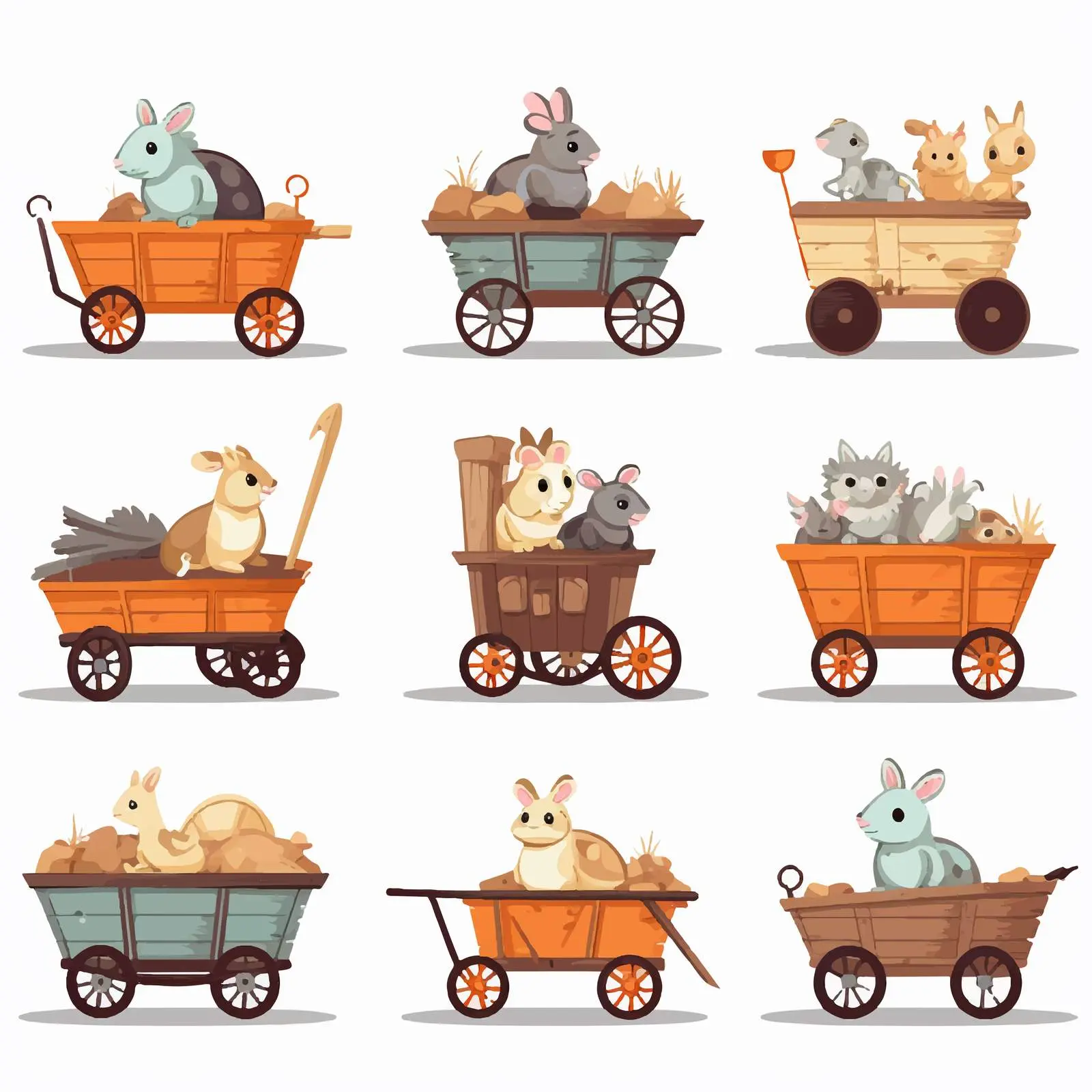 Cartoon Animals in Mining Carts Illustration — free download from Dotvec