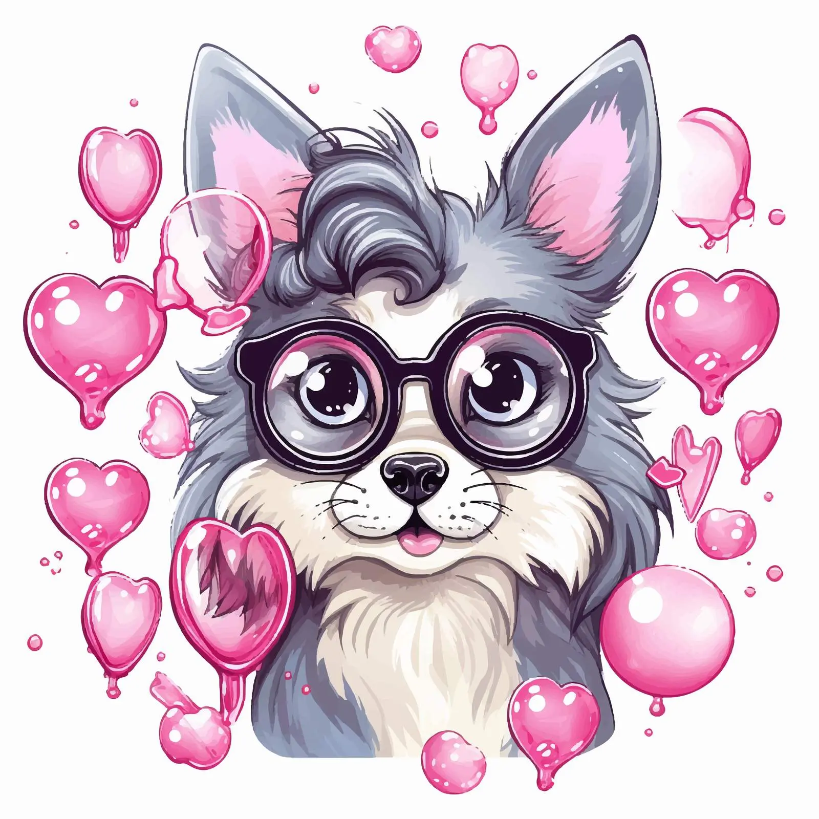Cute Animals in Pink Hearts with Glasses — free download from Dotvec