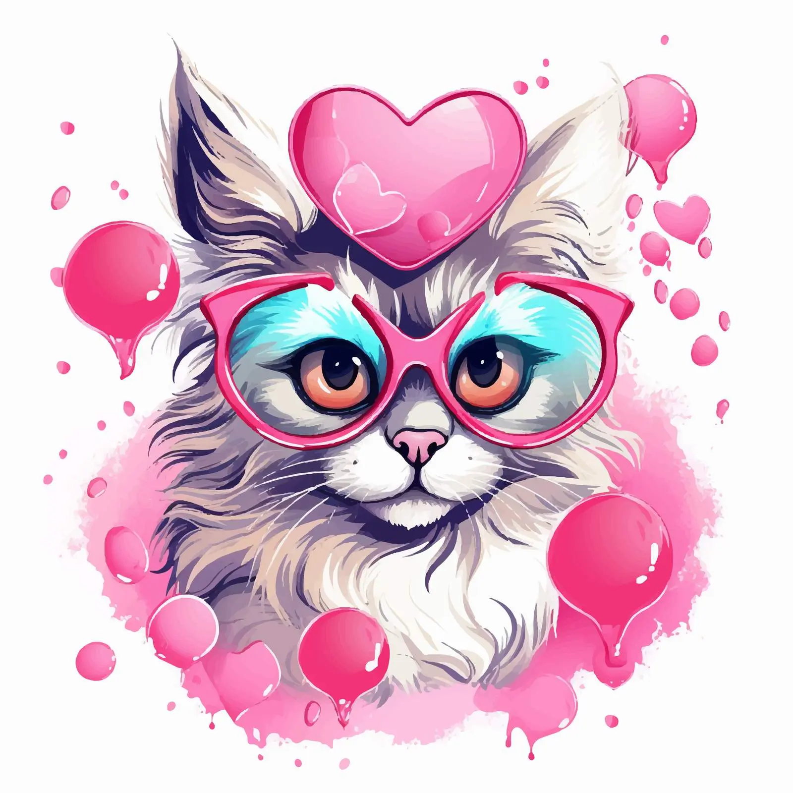 Cute Animals in Pink Hearts and Glasses – free love theme image from Dotvec