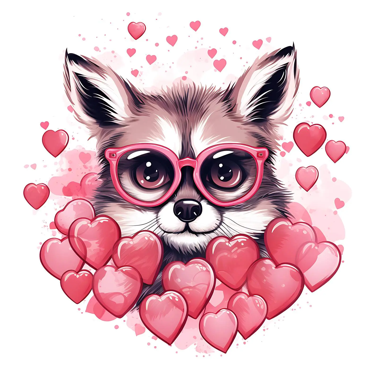Cute Animals in Pink Hearts and Glasses – free fantasy image from Dotvec