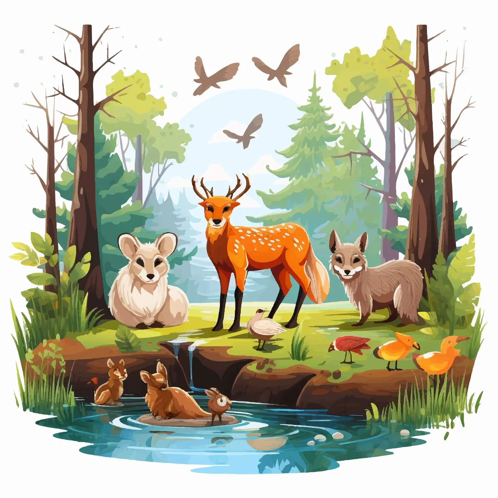 Forest Pond Animals Vector Illustration – free animal species image from Dotvec
